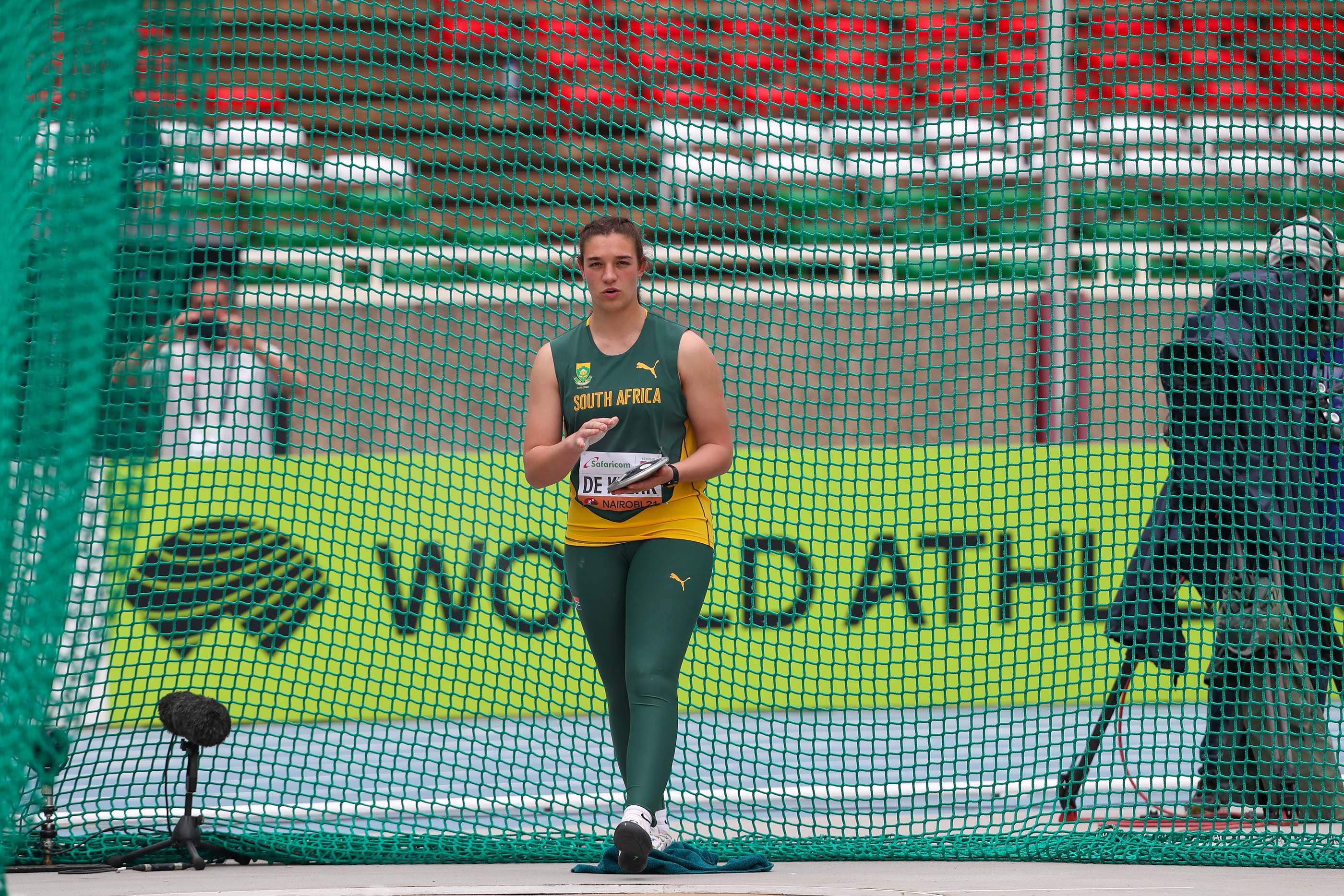 Mine de Klerk contests the discus at the World Athletics U20 Championships Nairobi 21