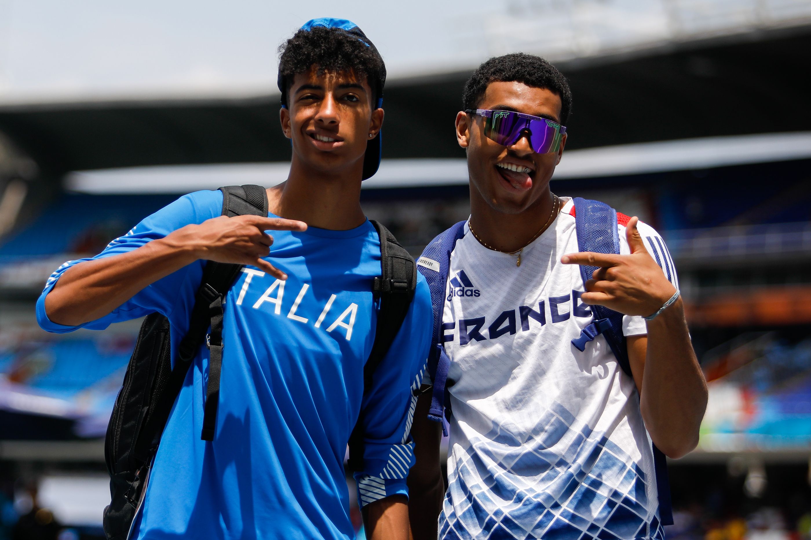 Mattia Furlani and Erwan Konate at the World Athletics U20 Championships Cali 22