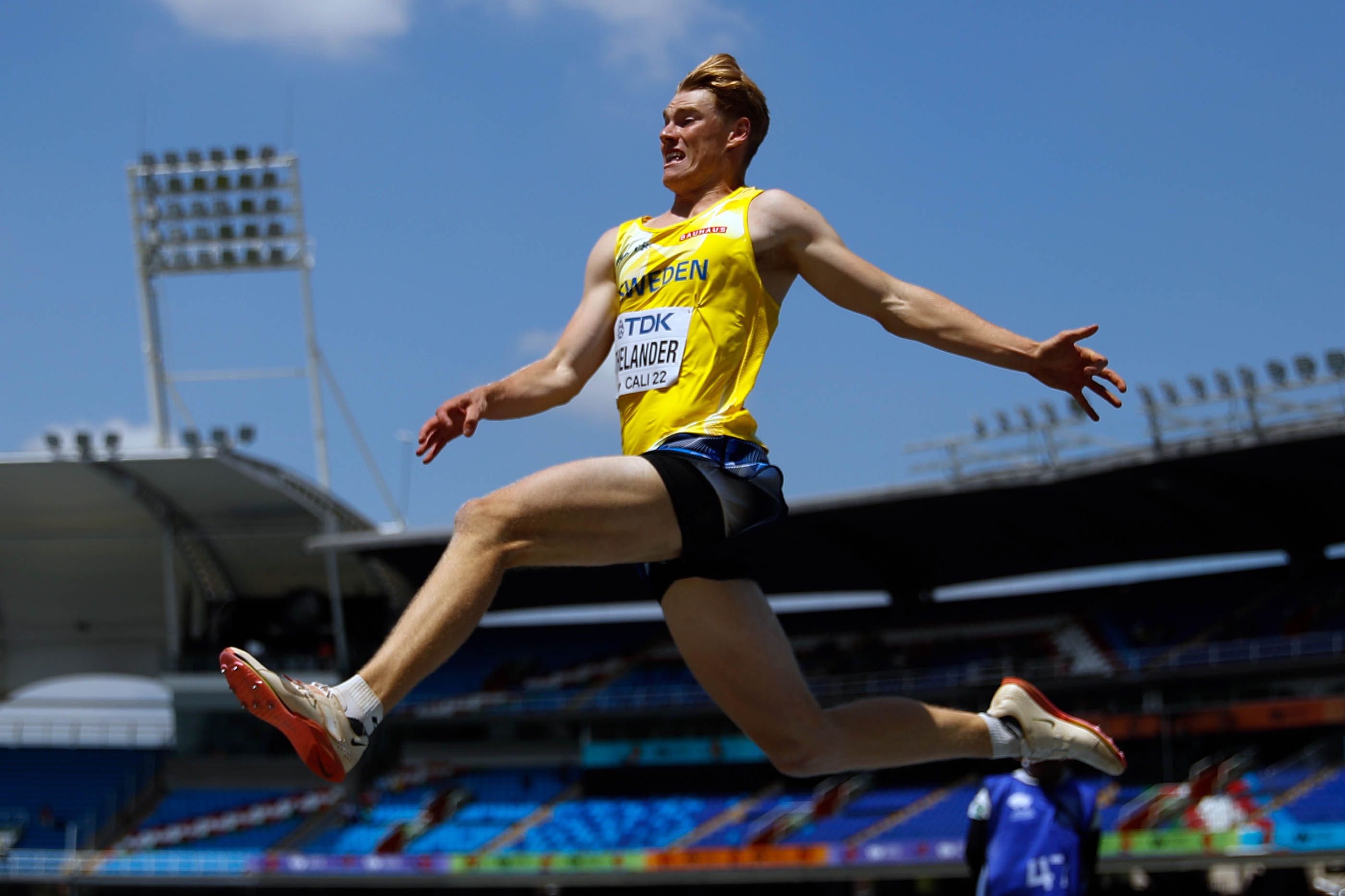 Jacob Thelander in the decathlon long jump at the World Athletics U20 Championships Cali 22