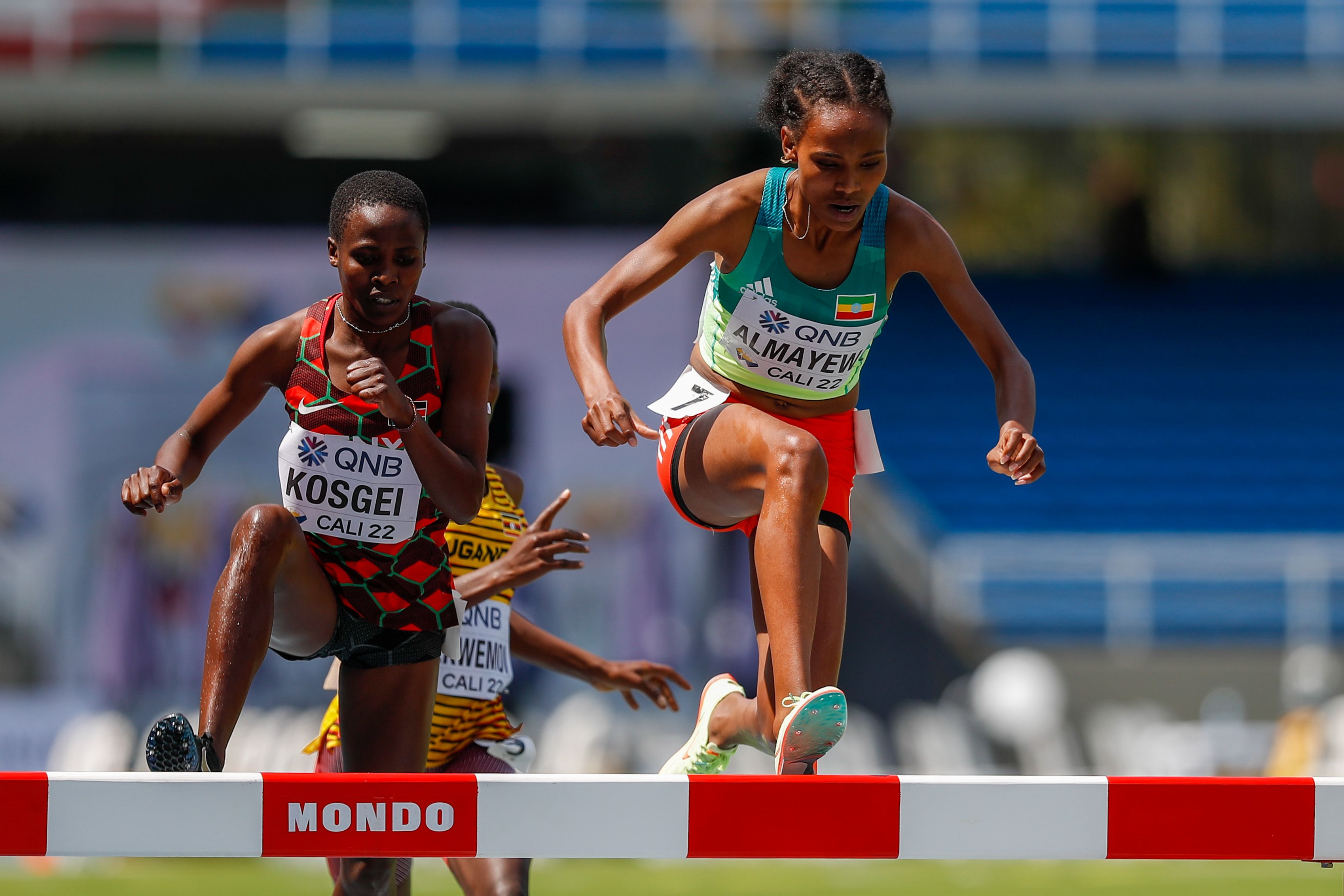 Sembo Almayew in the 3000m steeplechase heats at the World Athletics U20 Championships Cali 22