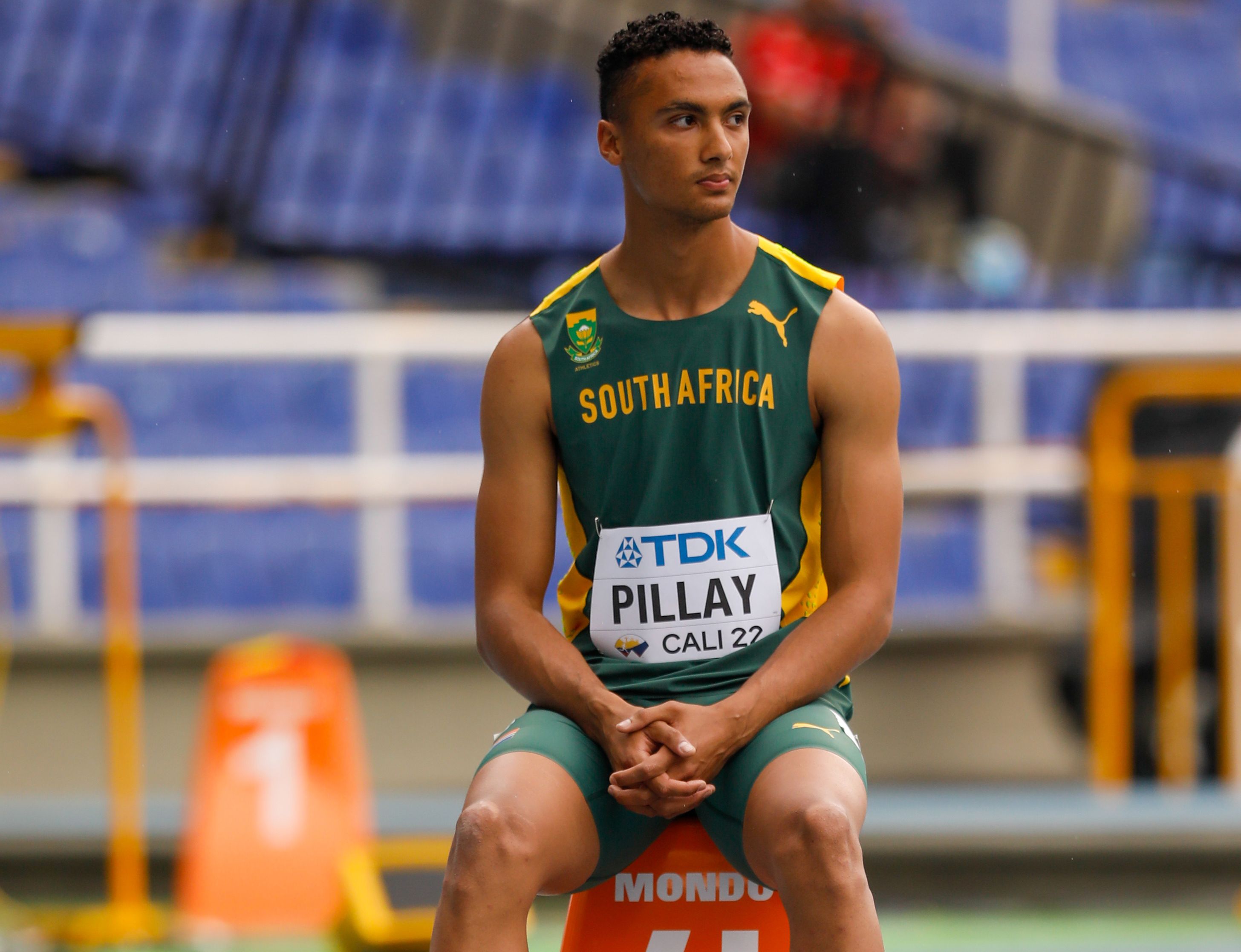 South Africa's Lythe Pillay at the World Athletics U20 Championships Cali 22
