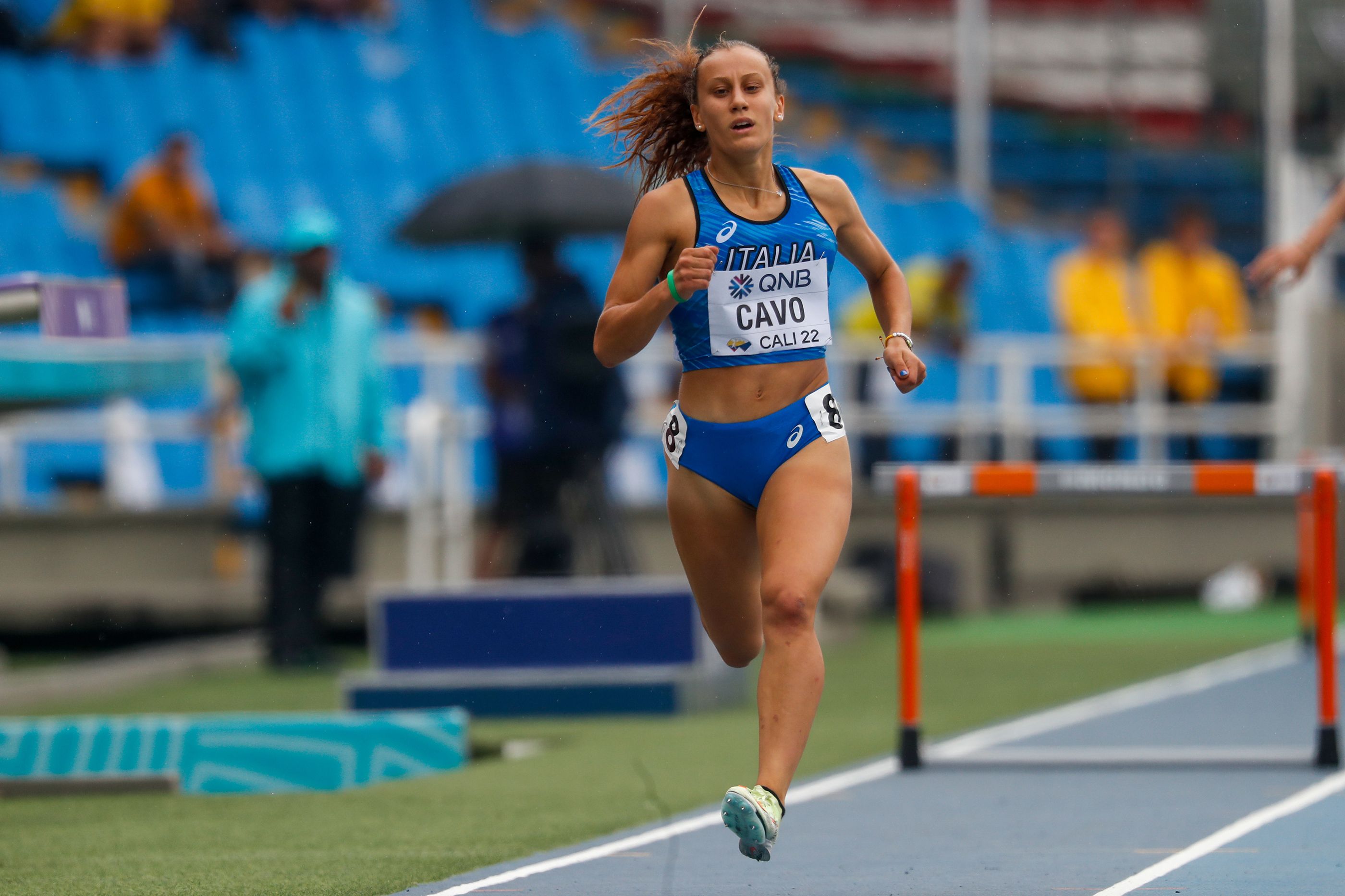 Italy’s Ludivica Cavo in the 400m hurdles heats at the World Athletics U20 Championships Cali 22