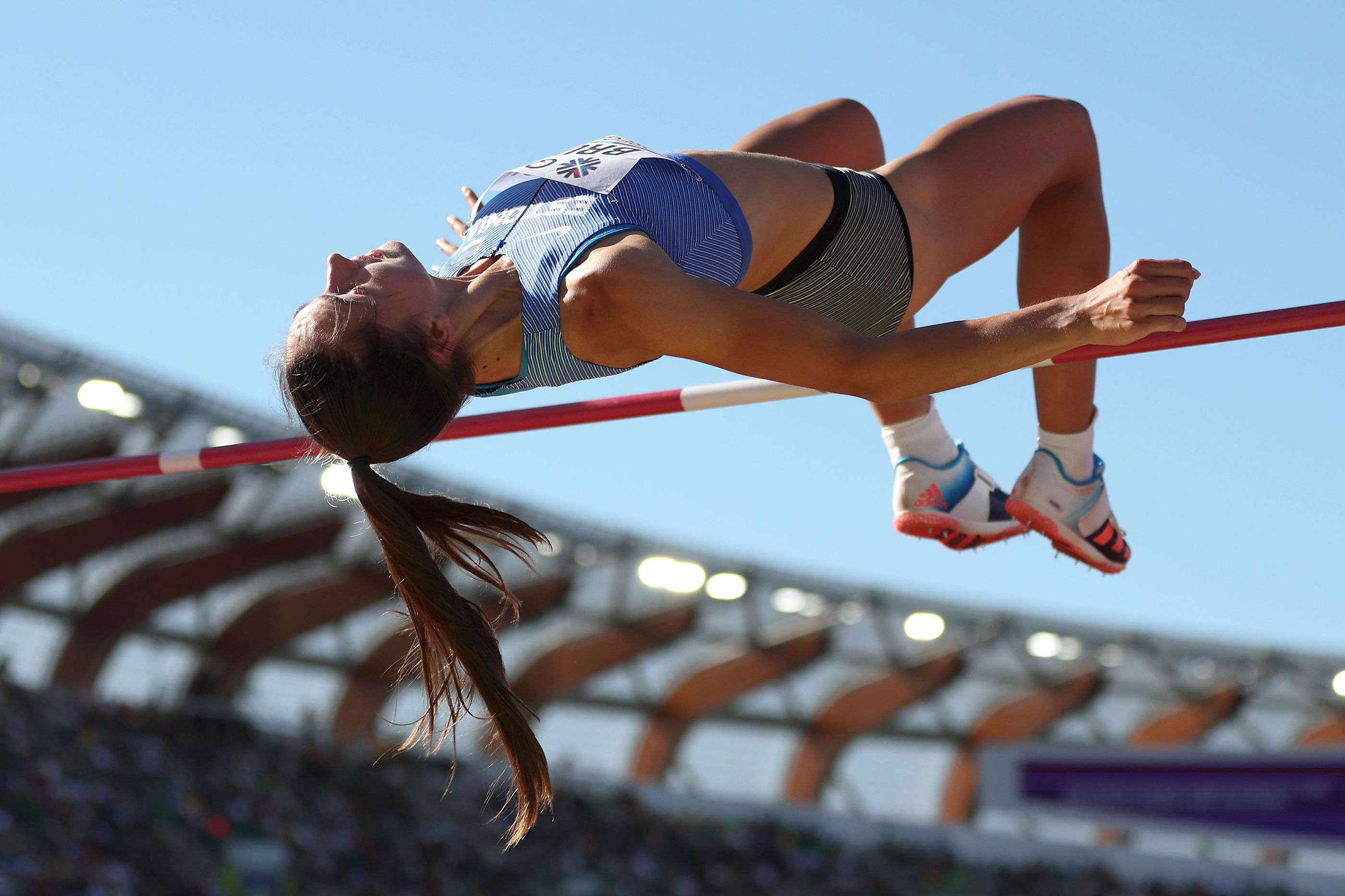 Karmen Bruus in high jump action in Oregon