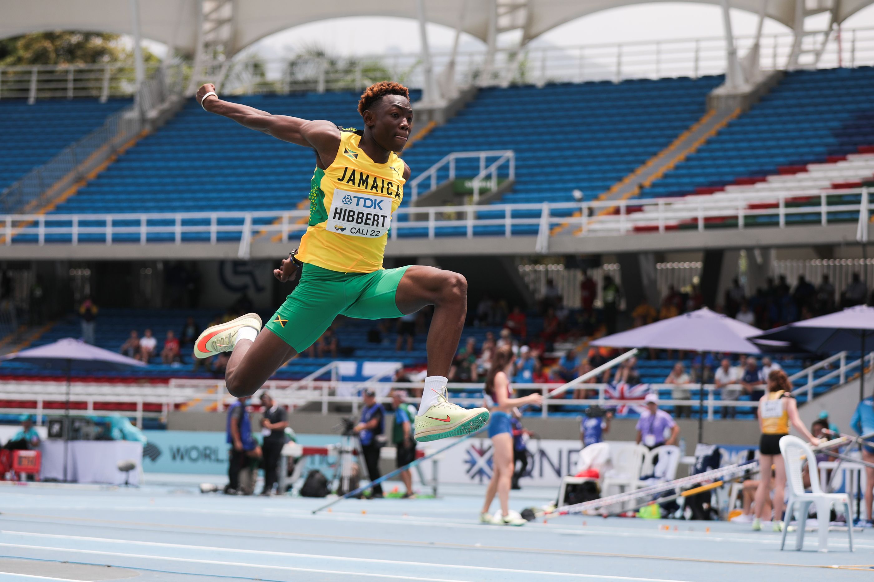 Jaydon Hibbert in triple jump qualification at the World Athletics U20 Championships Cali 22