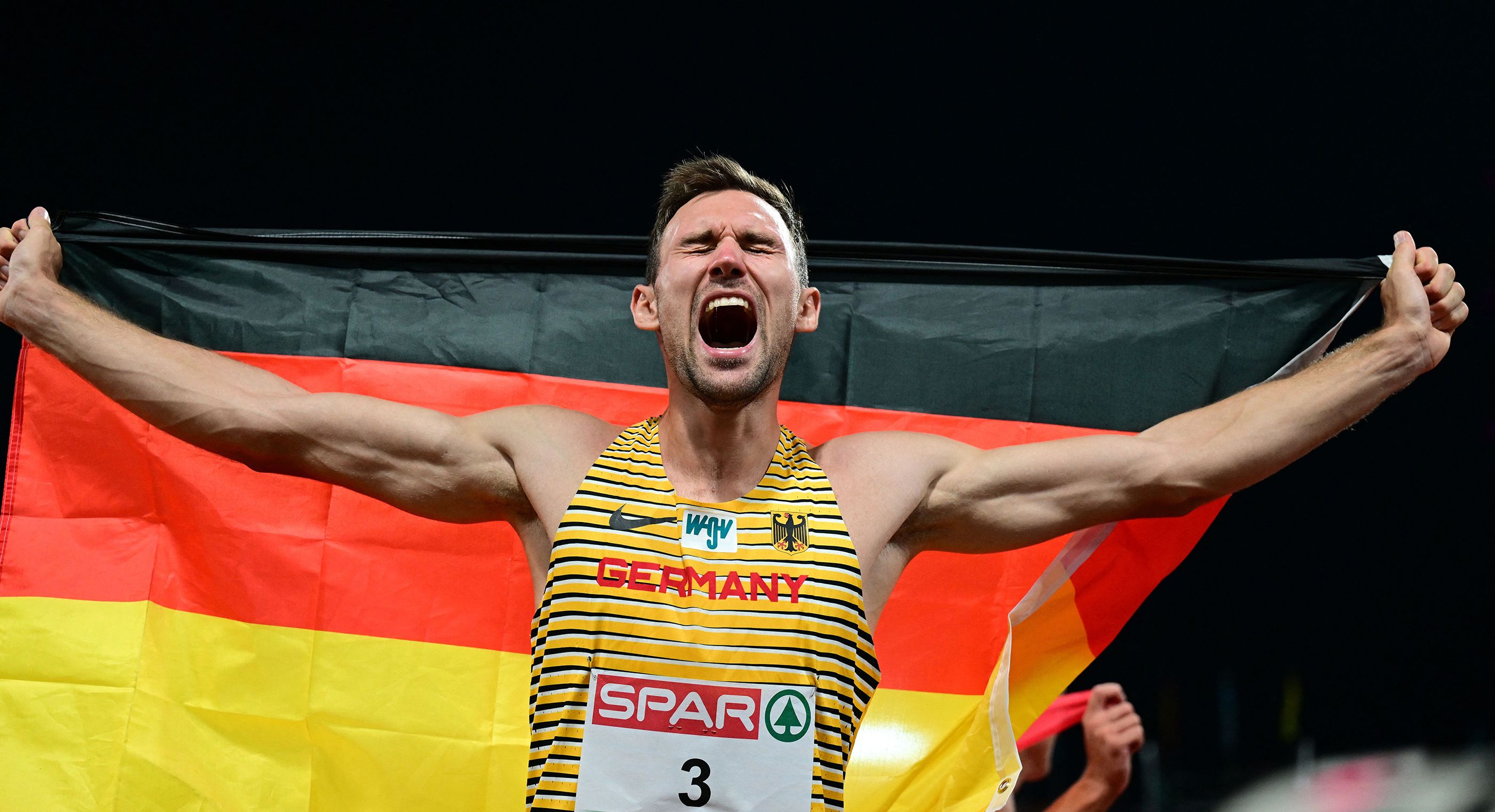Germany's Niklas Kaul celebrates his decathlon win at the European Championships in Munich