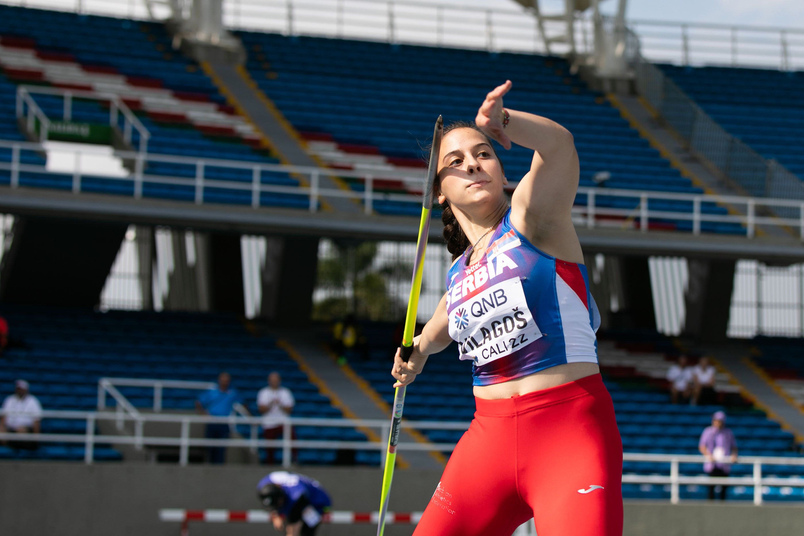 Serbia's two-time world U20 javelin champion Adriana Vilagos at the World Athletics U20 Championships Cali 22