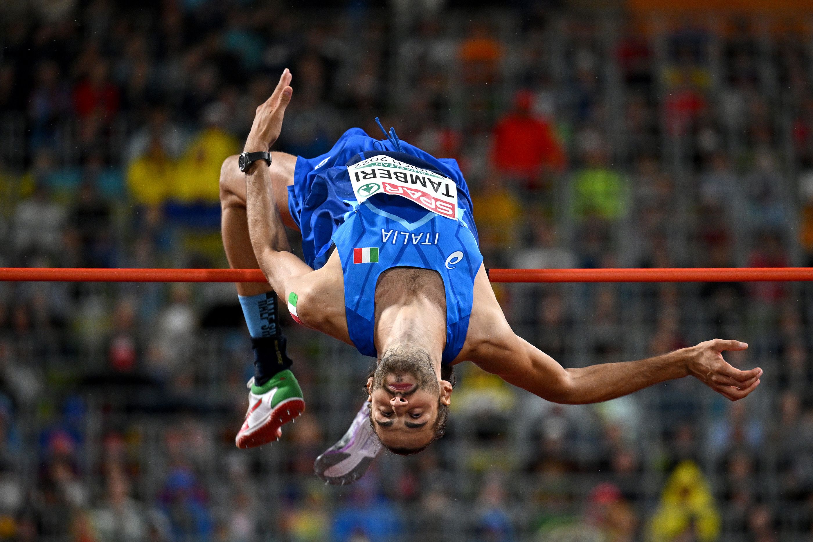 High jump winner Gianmarco Tamberi at the European Championships in Munich
