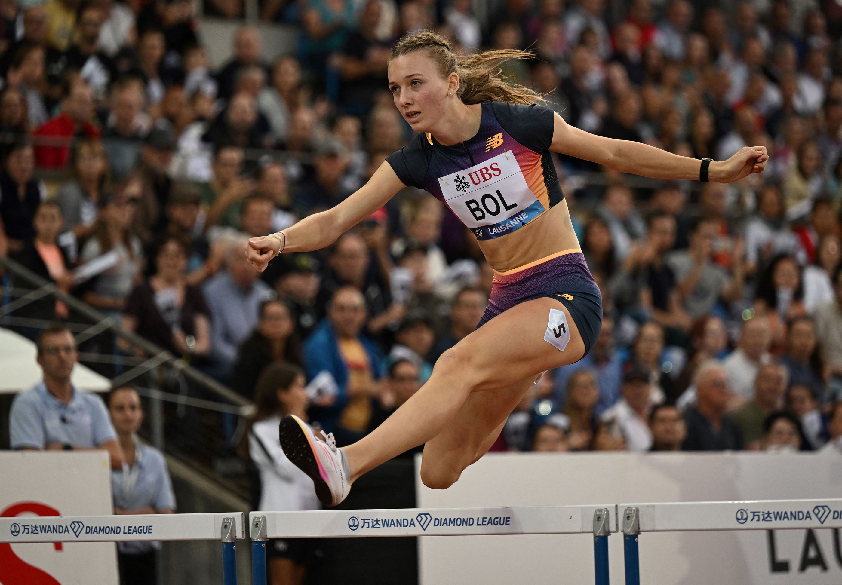 Femke Bol on her way to a 400m hurdles win at the Wanda Diamond League meeting in Lausanne