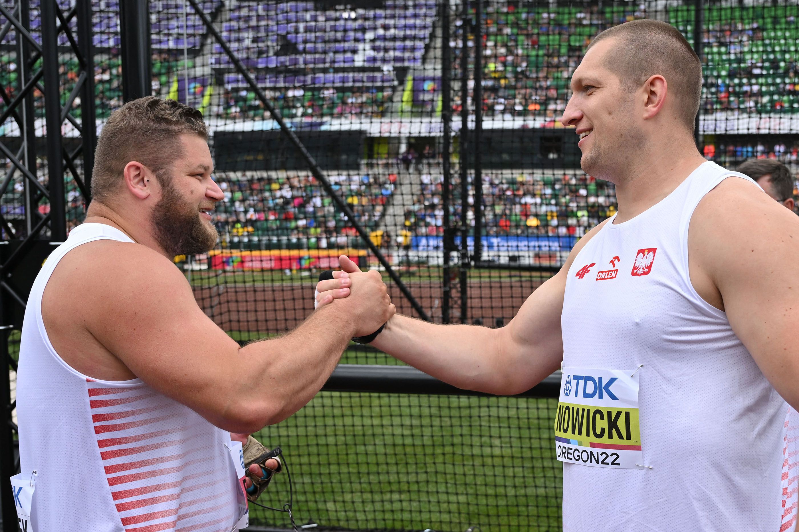 Poland's Pawel Fajdek and Wojciech Nowicki at the World Athletics Championships Oregon22