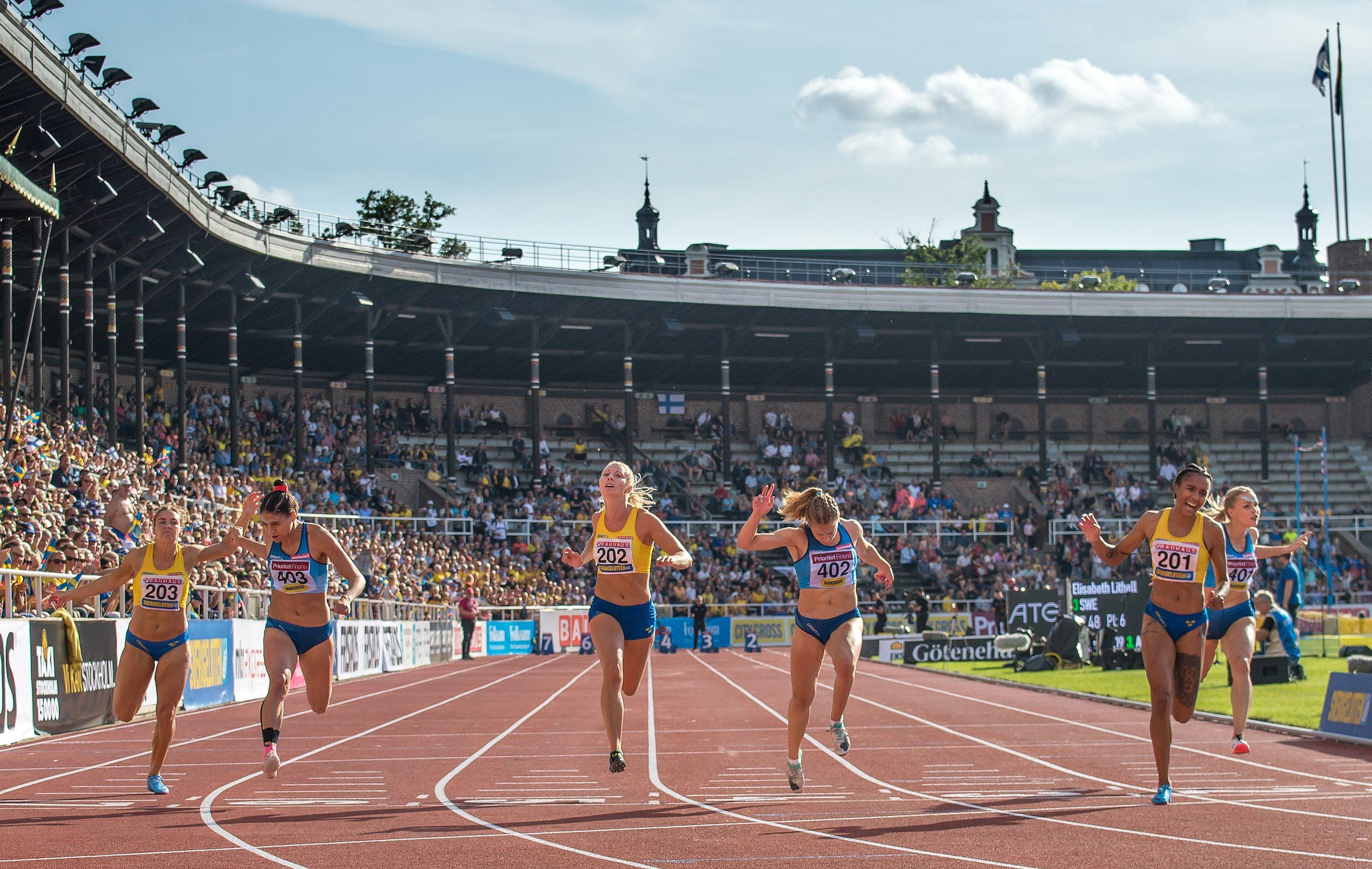 The women's 100m at the Finland vs Sweden International Match in 2019
