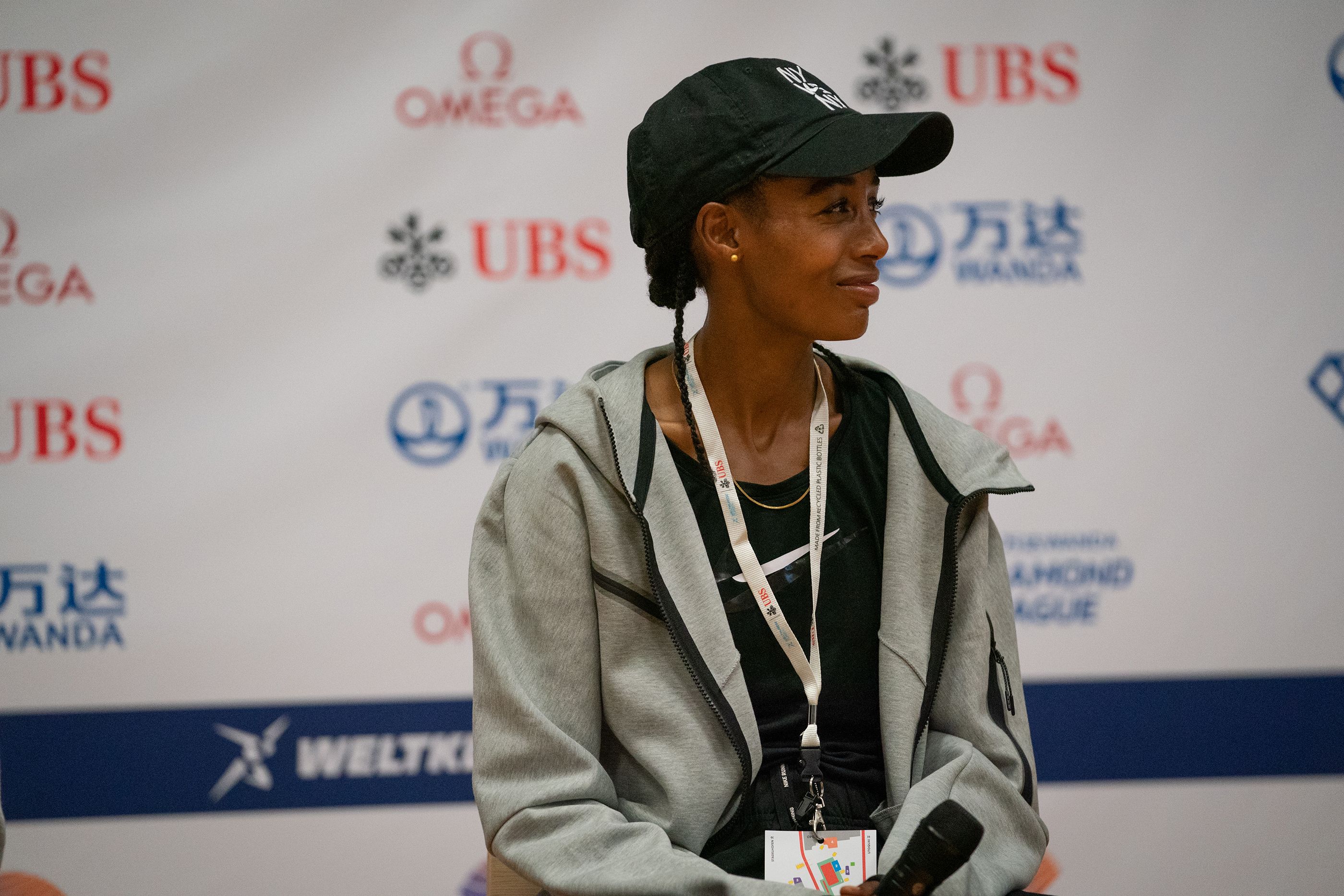 Sifan Hassan speaks with the media ahead of the Wanda Diamond League final in Zurich