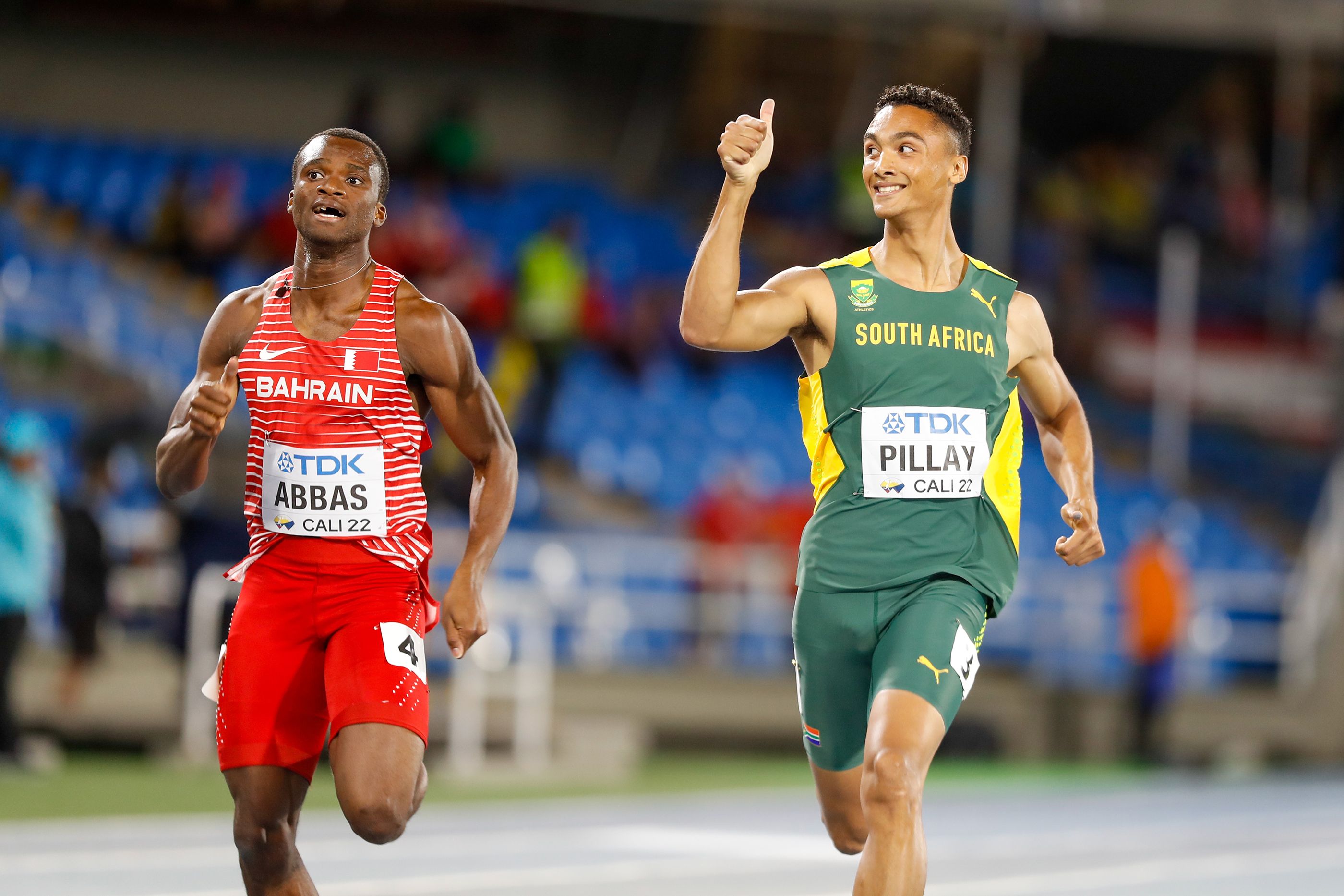 Lythe Pillay in the 400m semifinals at the World Athletics U20 Championships Cali 22