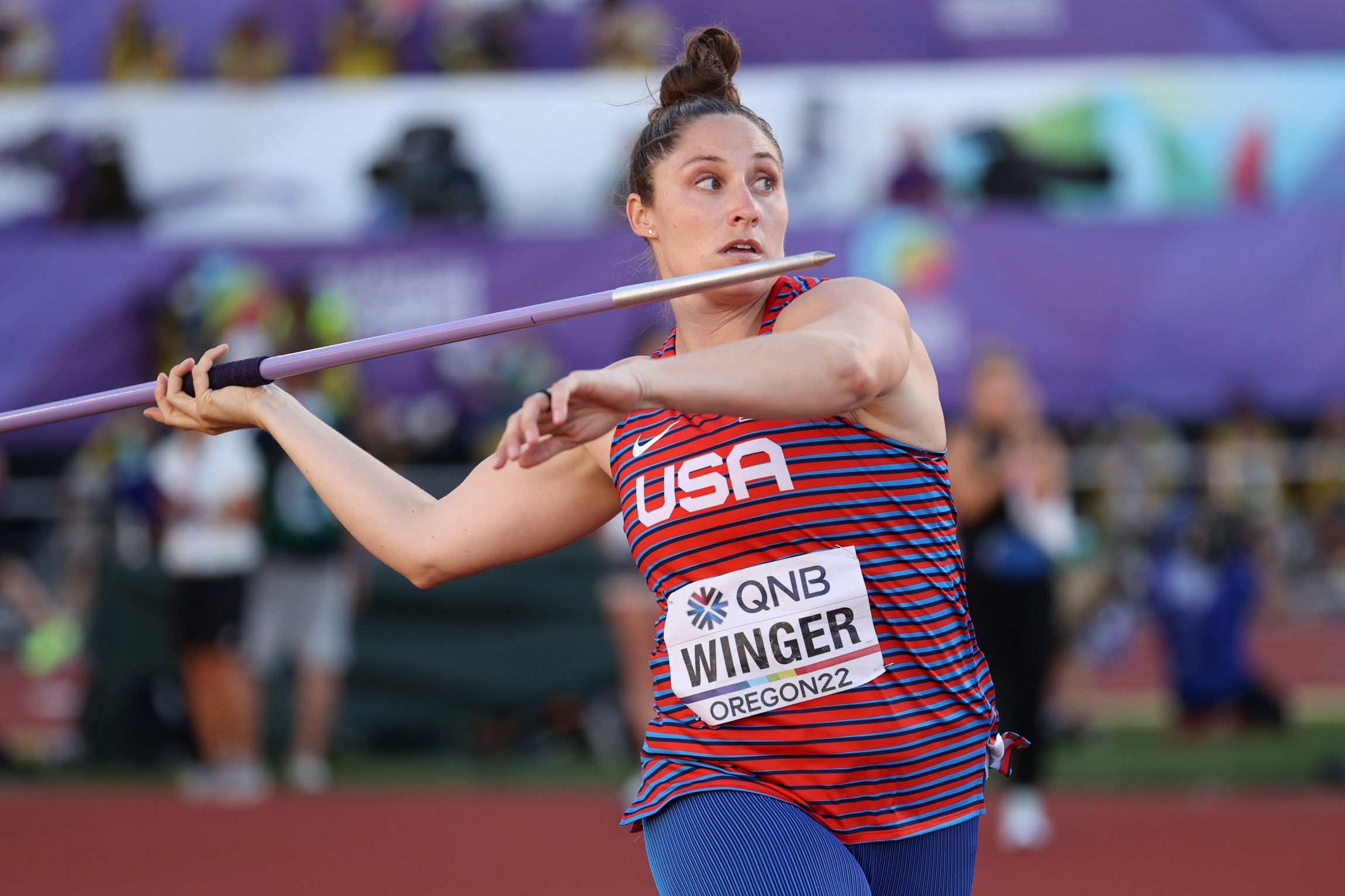 Kara Winger at the World Athletics Championships Oregon22