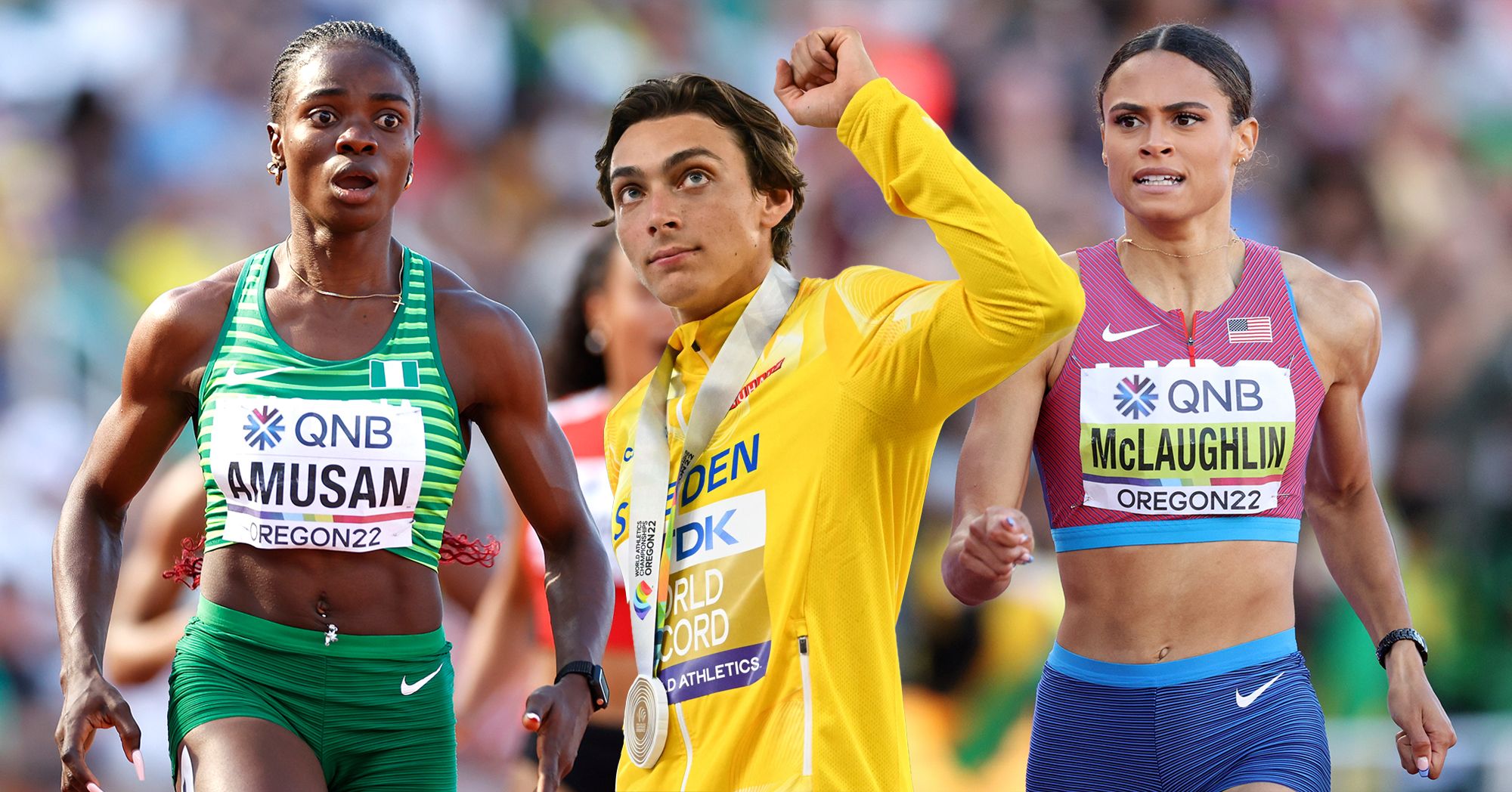 Tobi Amusan, Mondo Duplantis and Sydney McLaughlin at the World Athletics Championships Oregon22