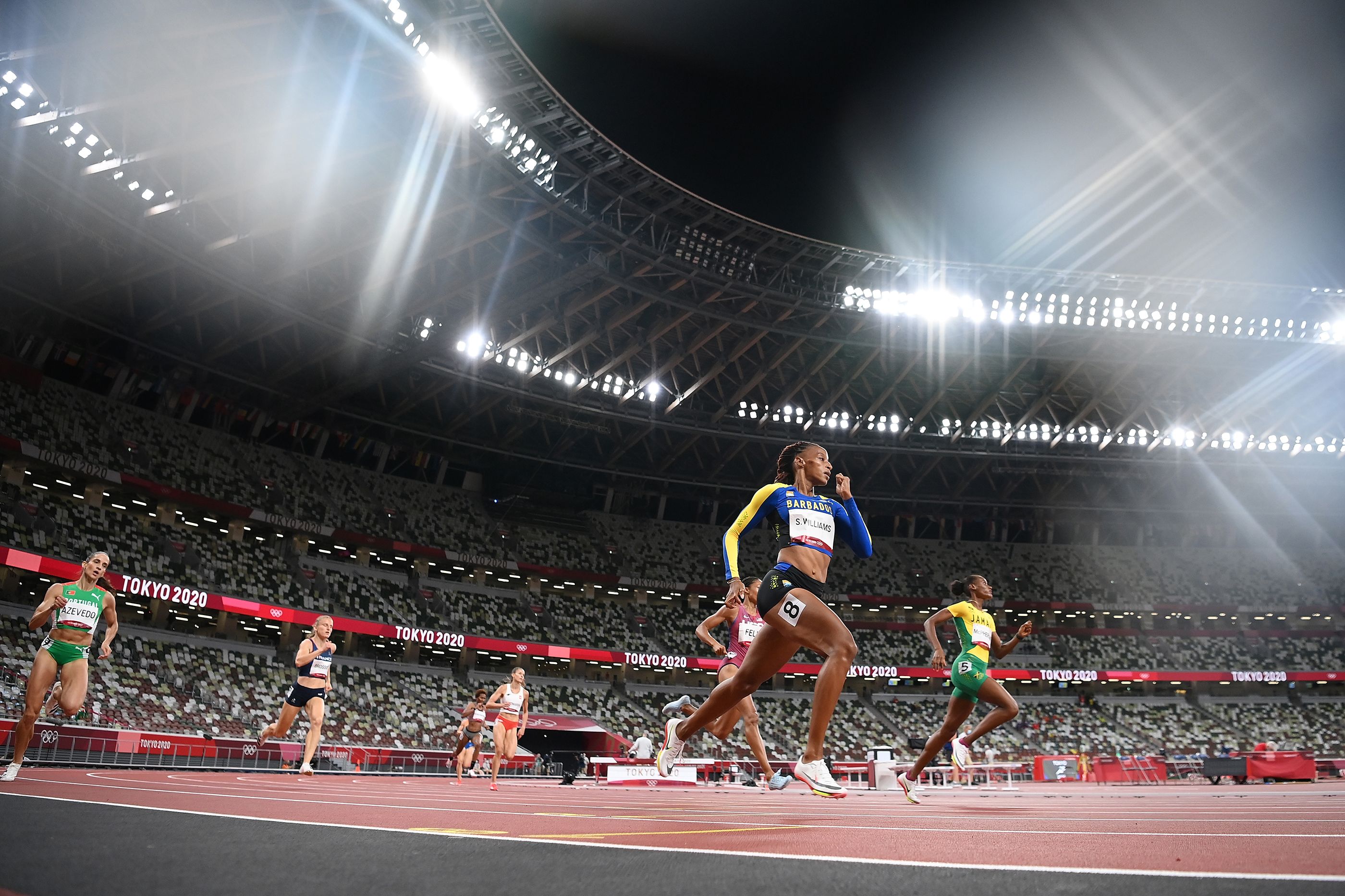 Sada Williams competes in the 400m semifinals at the Olympic Games in Tokyo