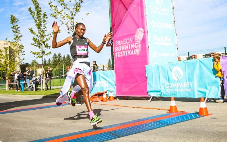 Women's 10km winner Sheila Chepkirui at the Brasov Running Festival