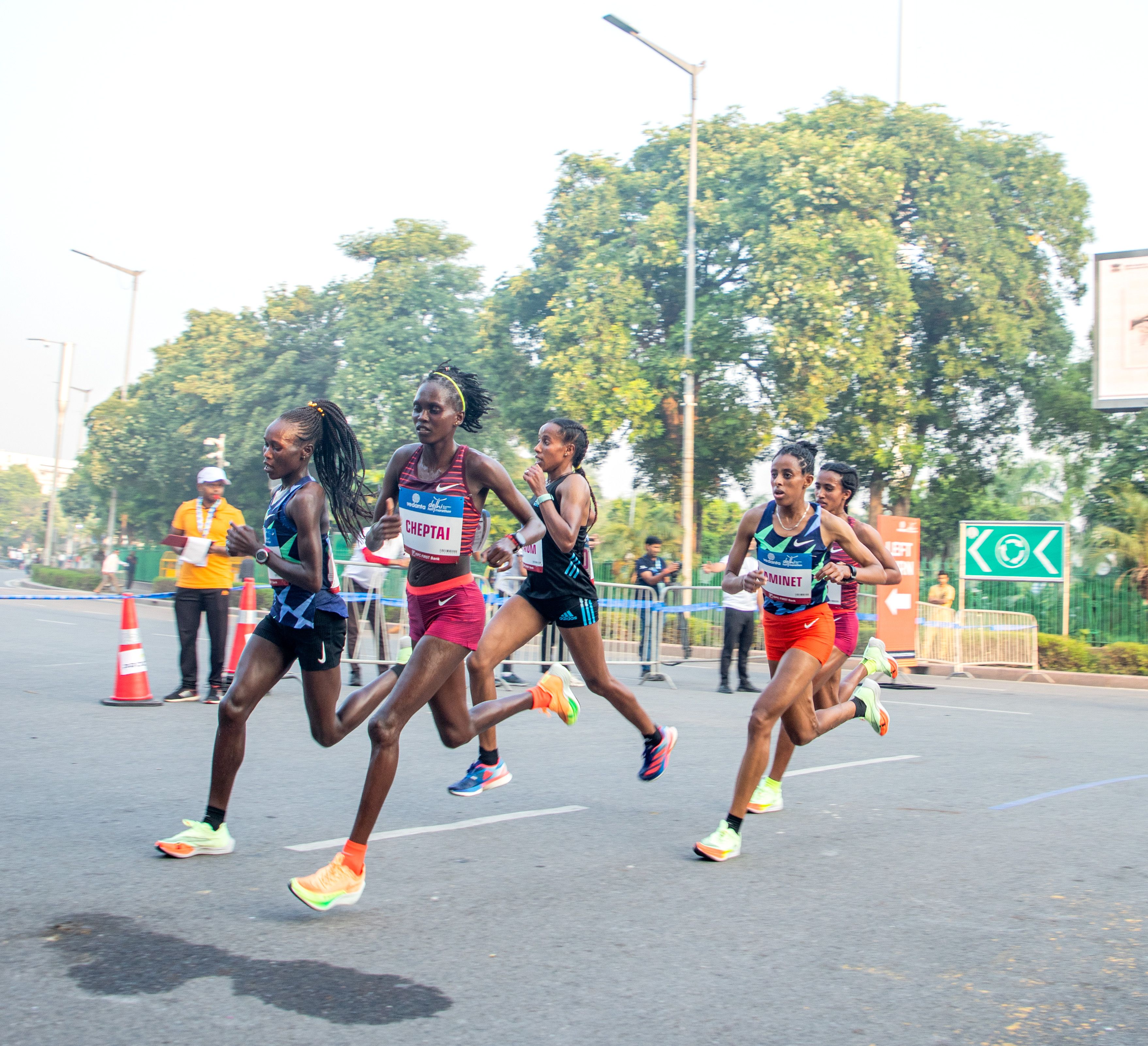 Irine Cheptai on her way to Delhi Half Marathon victory