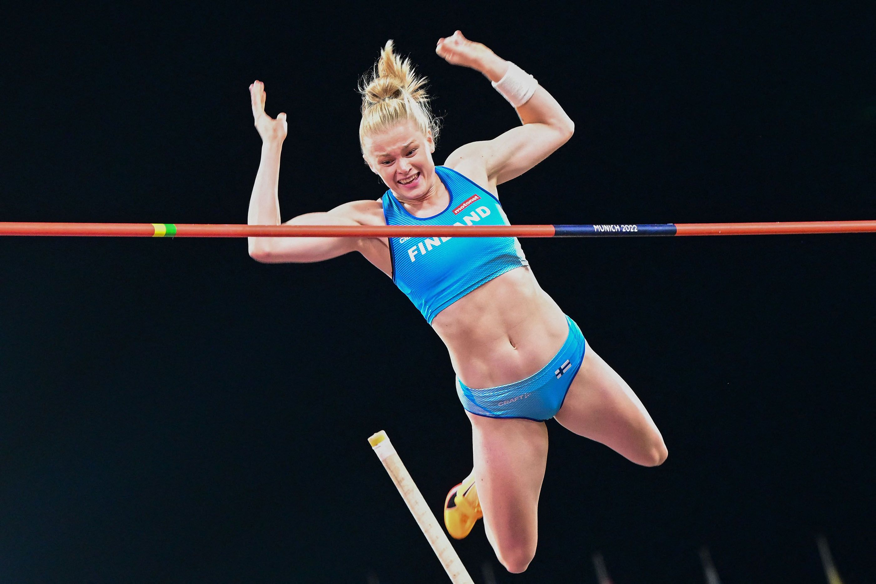 Wilma Murto in the pole vault final at the European Championships in Munich