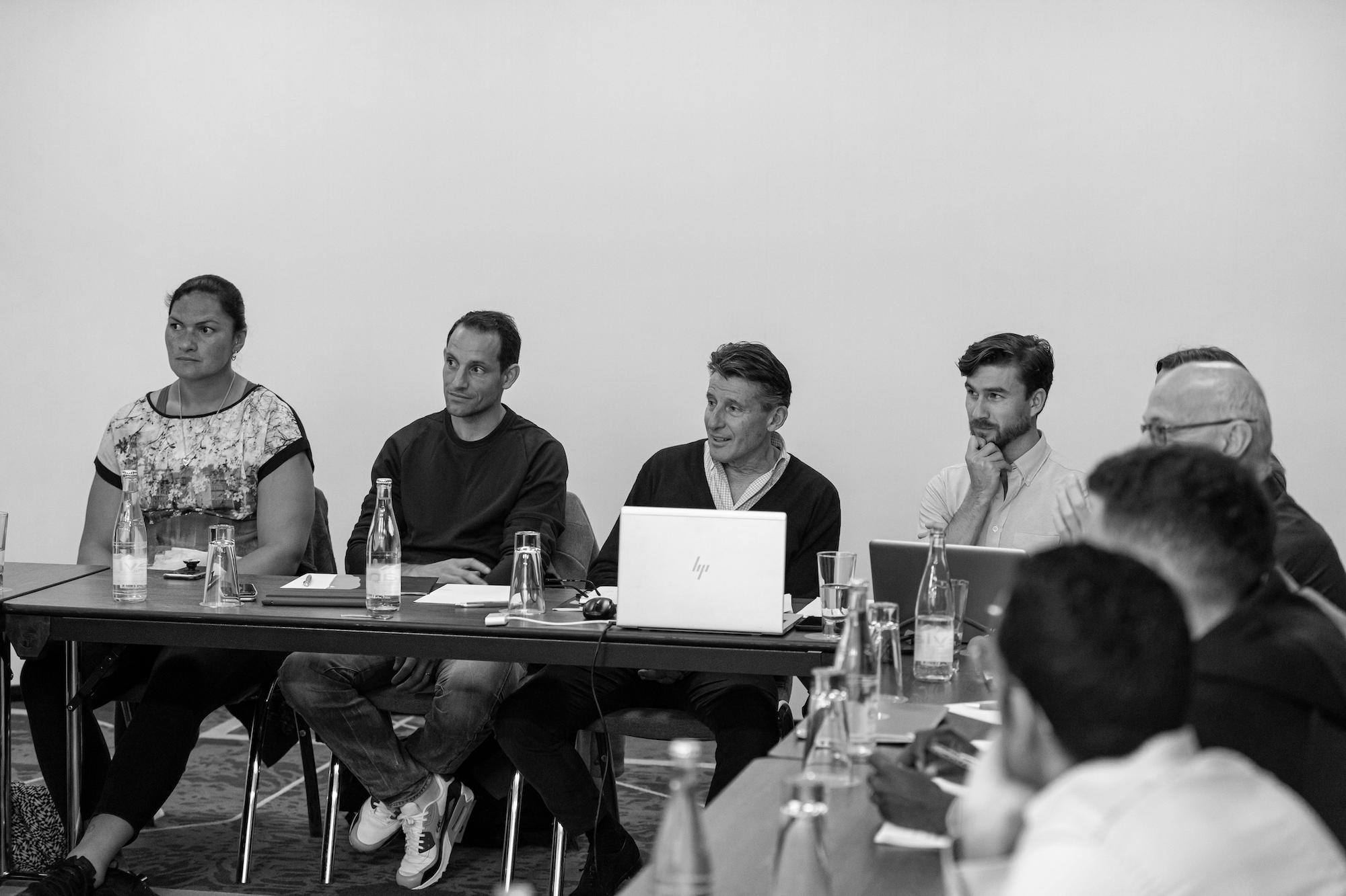 Valerie Adams, Renaud Lavillenie and Seb Coe at the Athletes' Commission Meeting in 2019