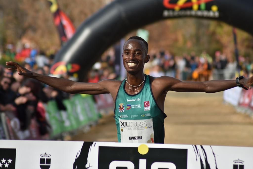 Rodrigue Kwizera celebrates his win at the 40th Cross Internacional de la Constitucion Alcobendas