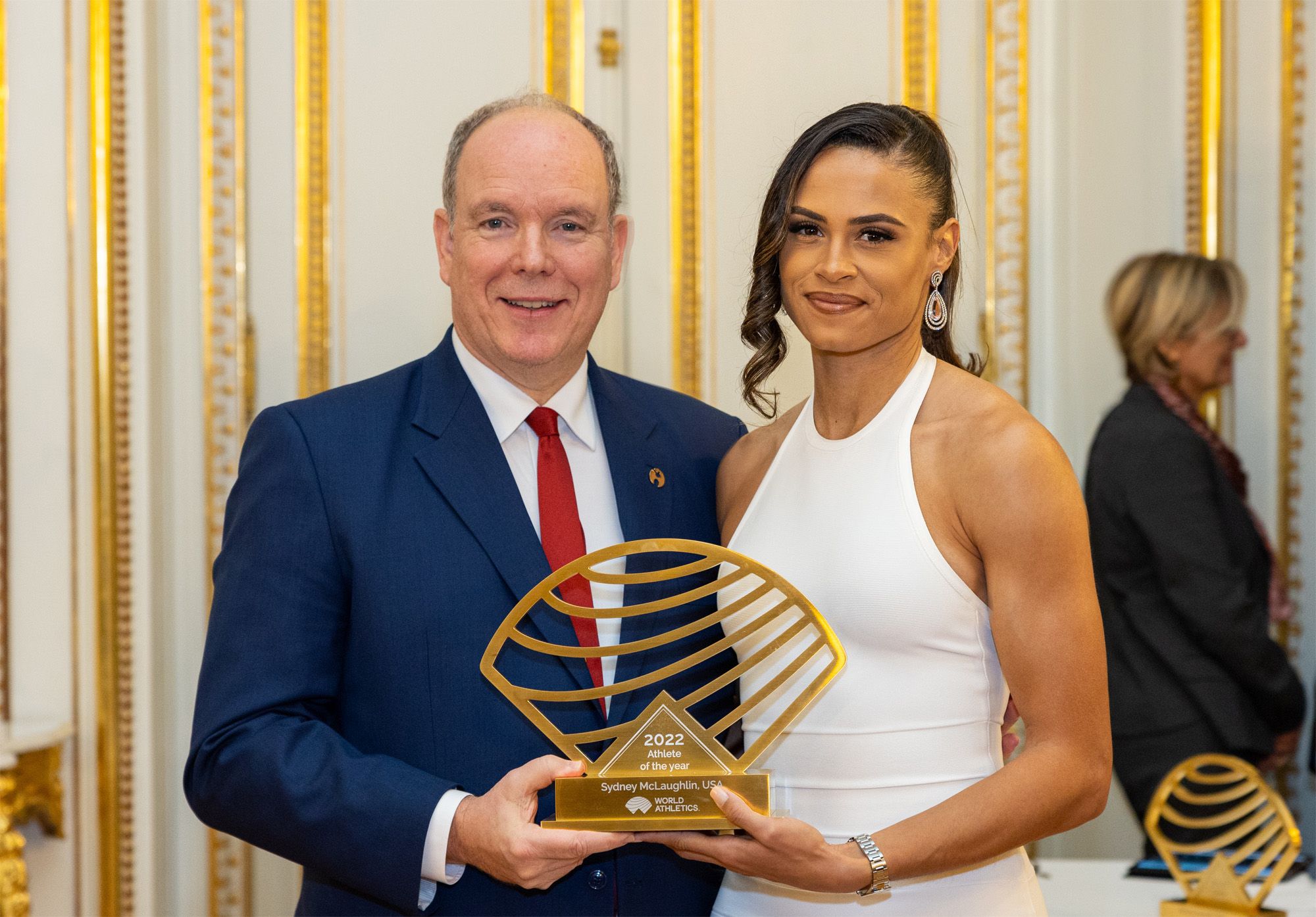 Sydney McLaughlin-Levrone received her World Athlete of the Year award from HRH Prince Albert of Monaco