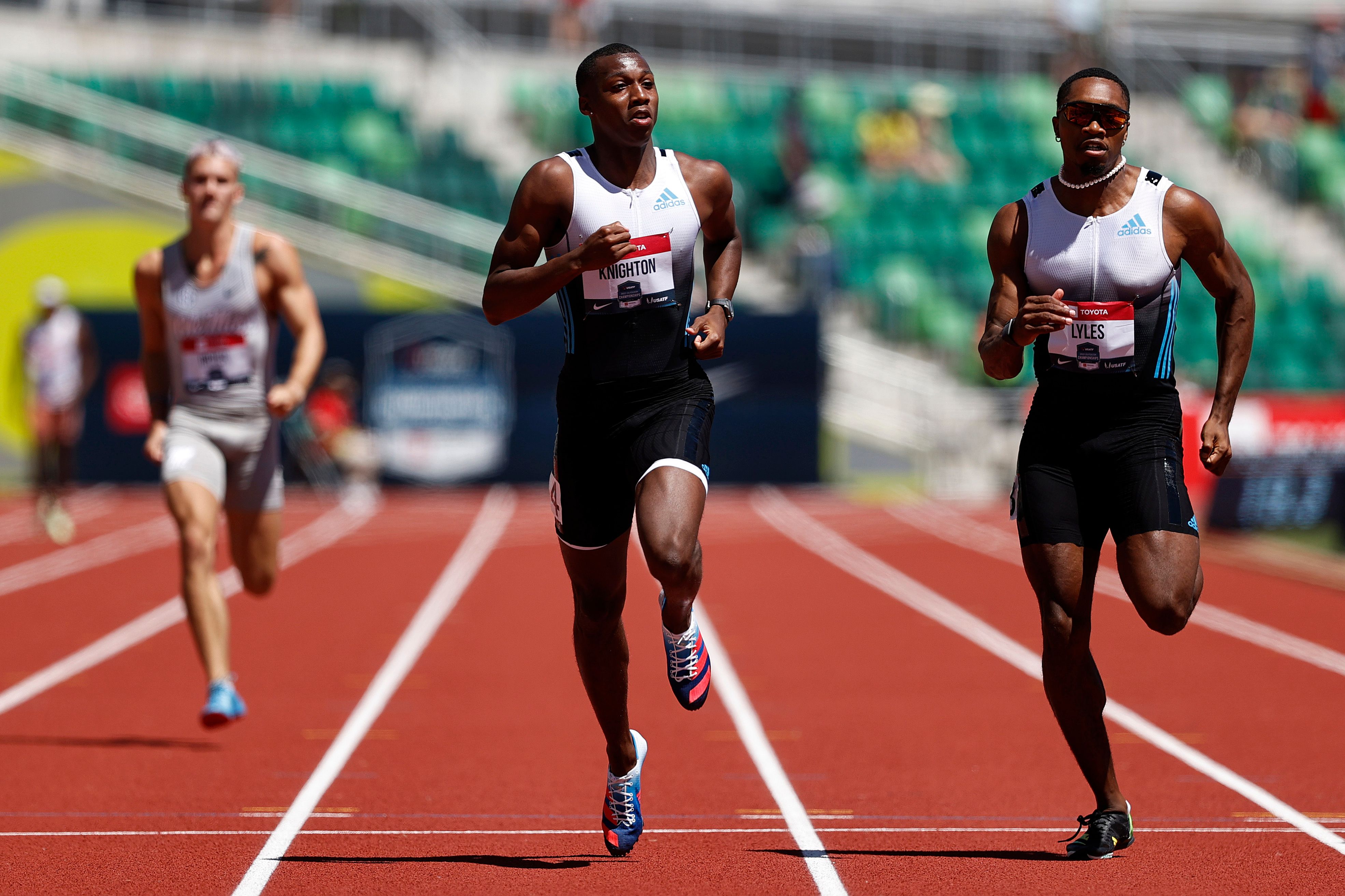 Erriyon Knighton in action at the US Championships