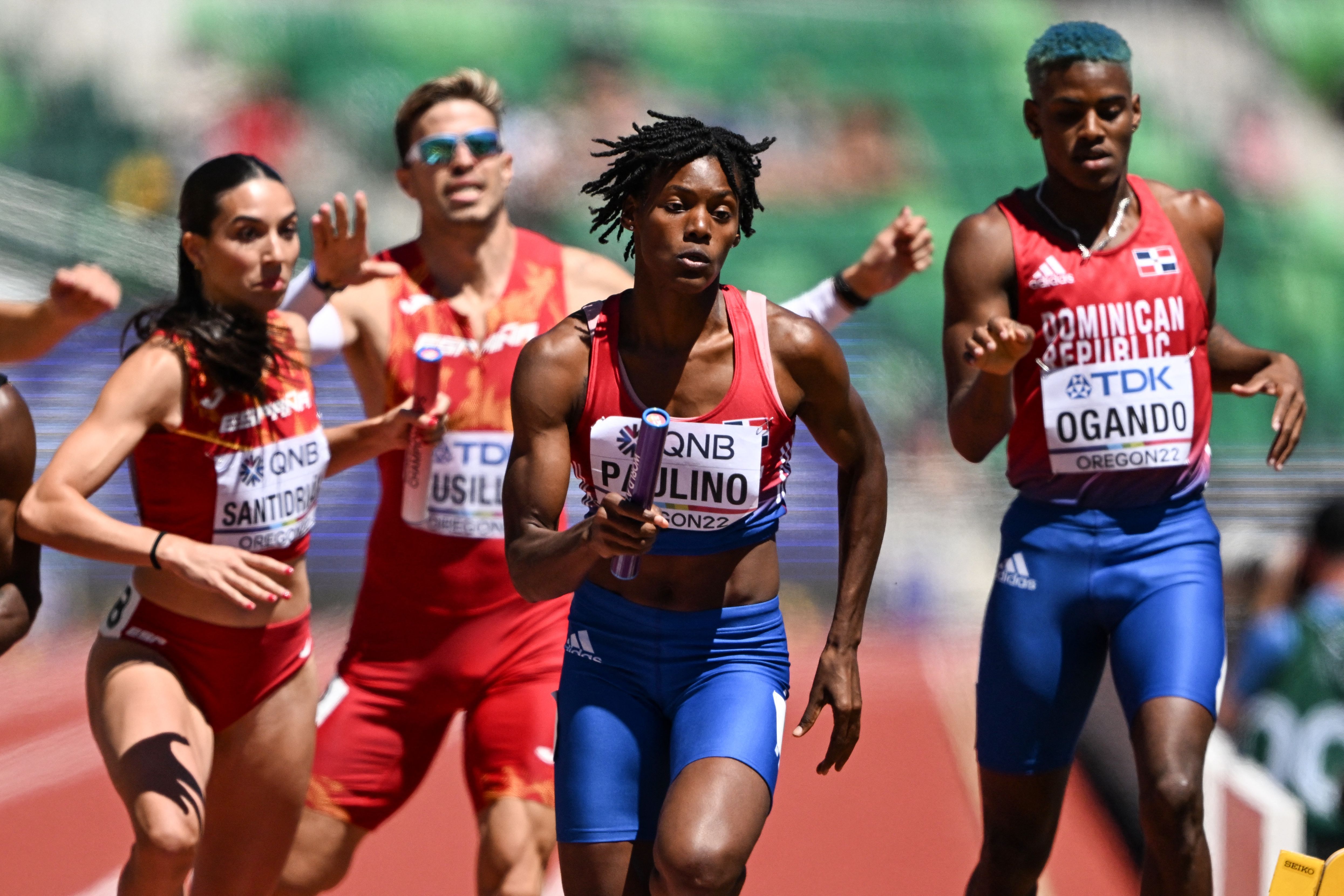 Marileidy Paulino in the mixed 4x400m at the World Athletics Championships Oregon22