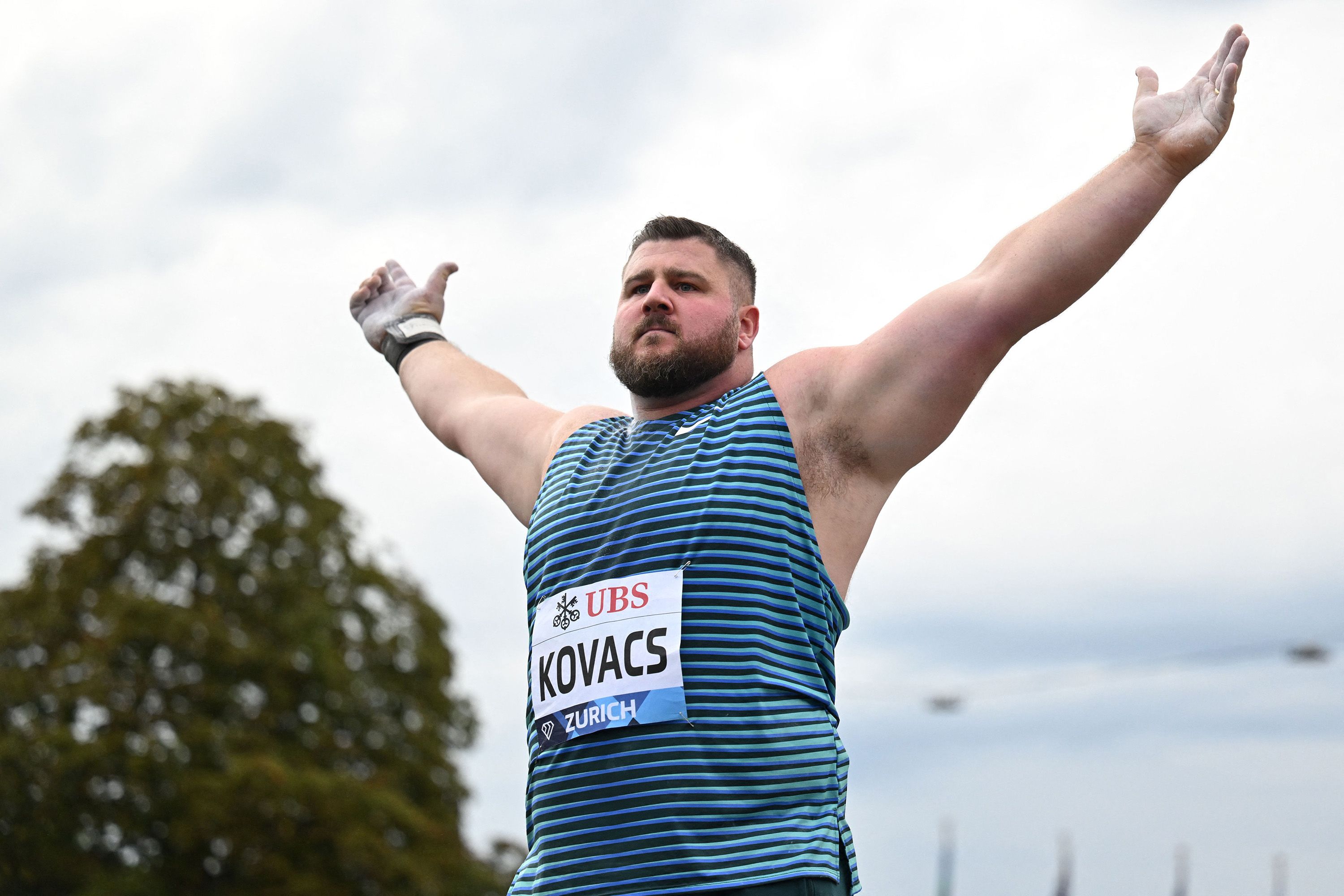 Joe Kovacs celebrates at the Wanda Diamond League Final in Zurich