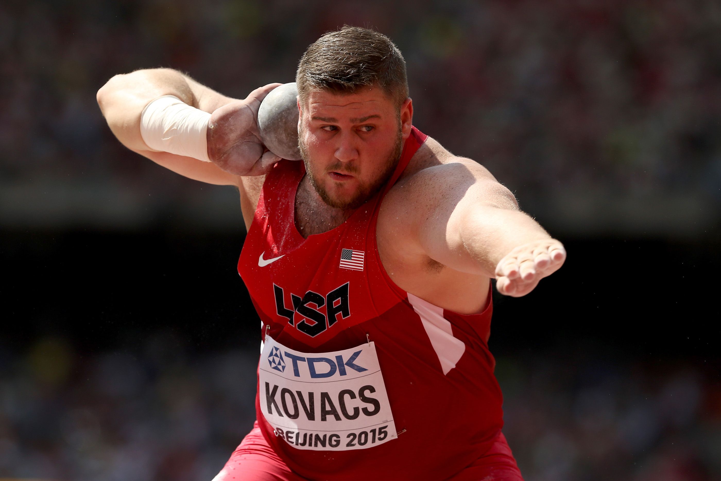Joe Kovacs competes at the 2015 World Athletics Championships in Beijing