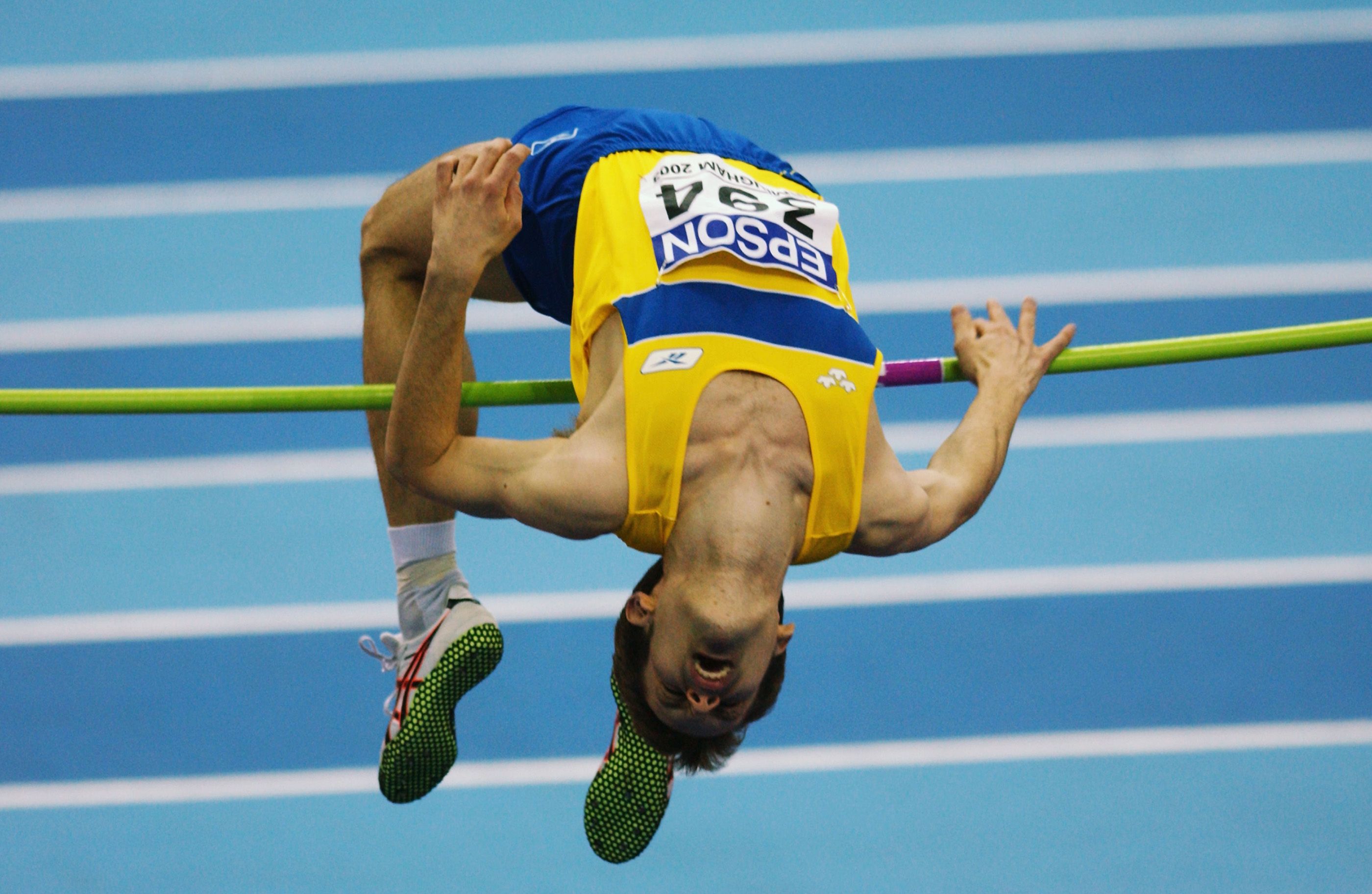 Stefan Holm competes at the 2003 World Indoor Championships in Birmingham