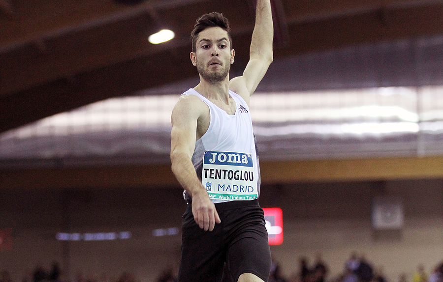 Miltiadis Tentoglou in action at the World Indoor Tour meeting in Madrid