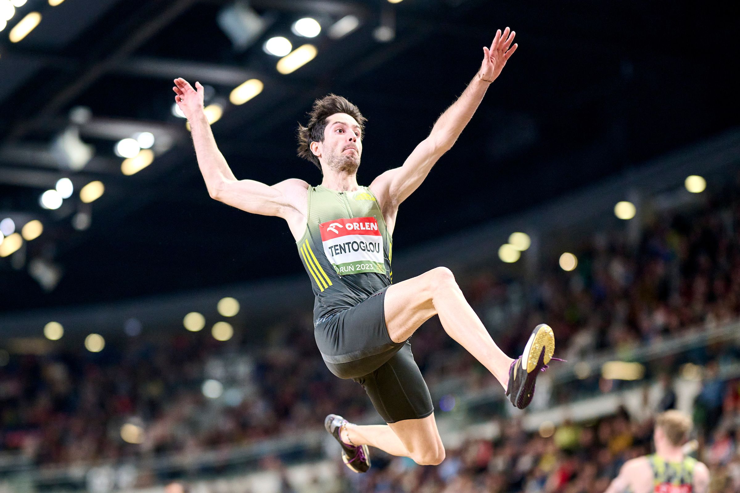 Long jump winner Miltiadis Tentoglou soars at the World Indoor Tour Gold meeting in Torun