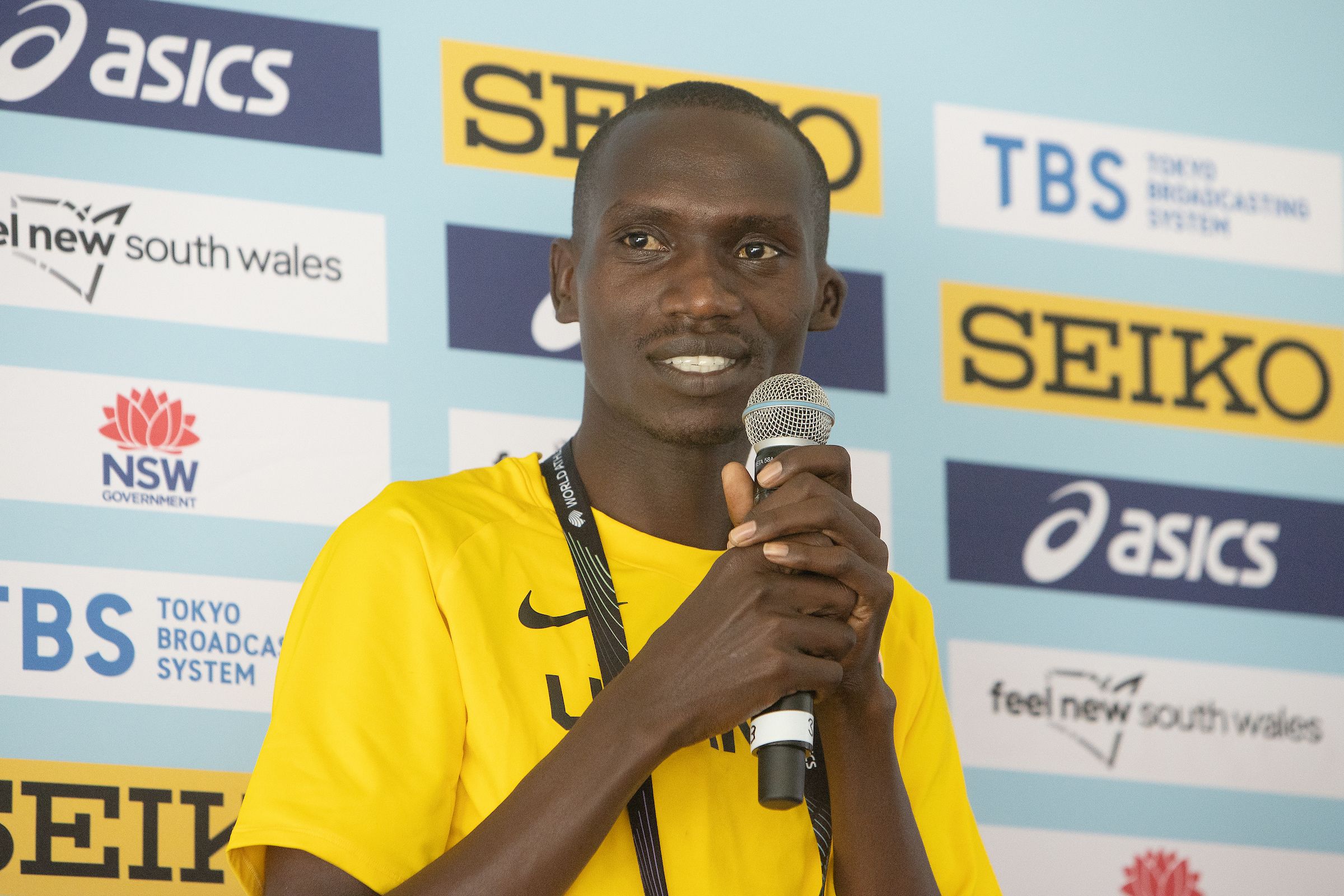 Joshua Cheptegei at the press conference in Bathurst