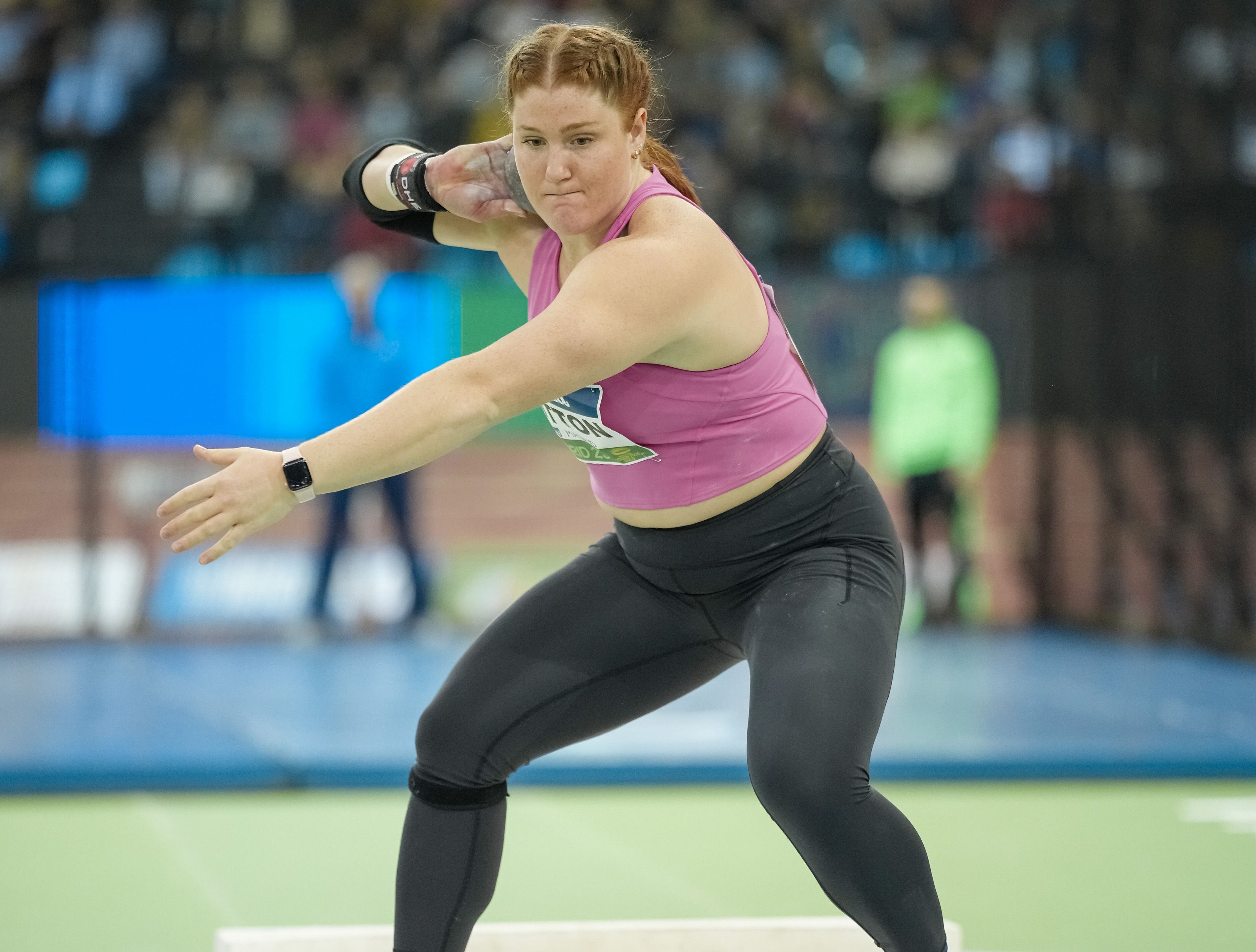 Shot put winner Sarah Mitton in Madrid