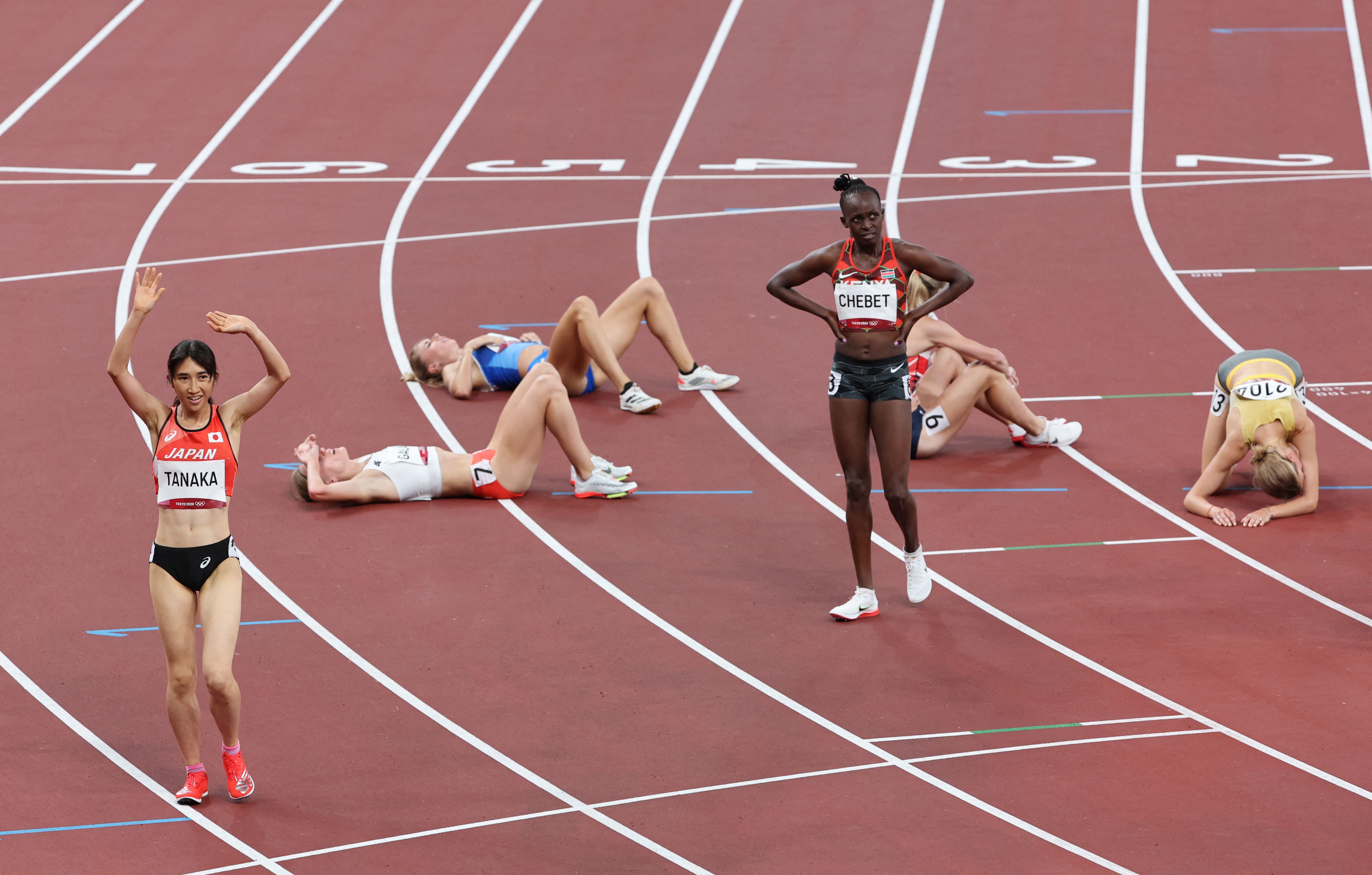 Nozomi Tanaka reacts after the 1500m final at the Tokyo Olympics