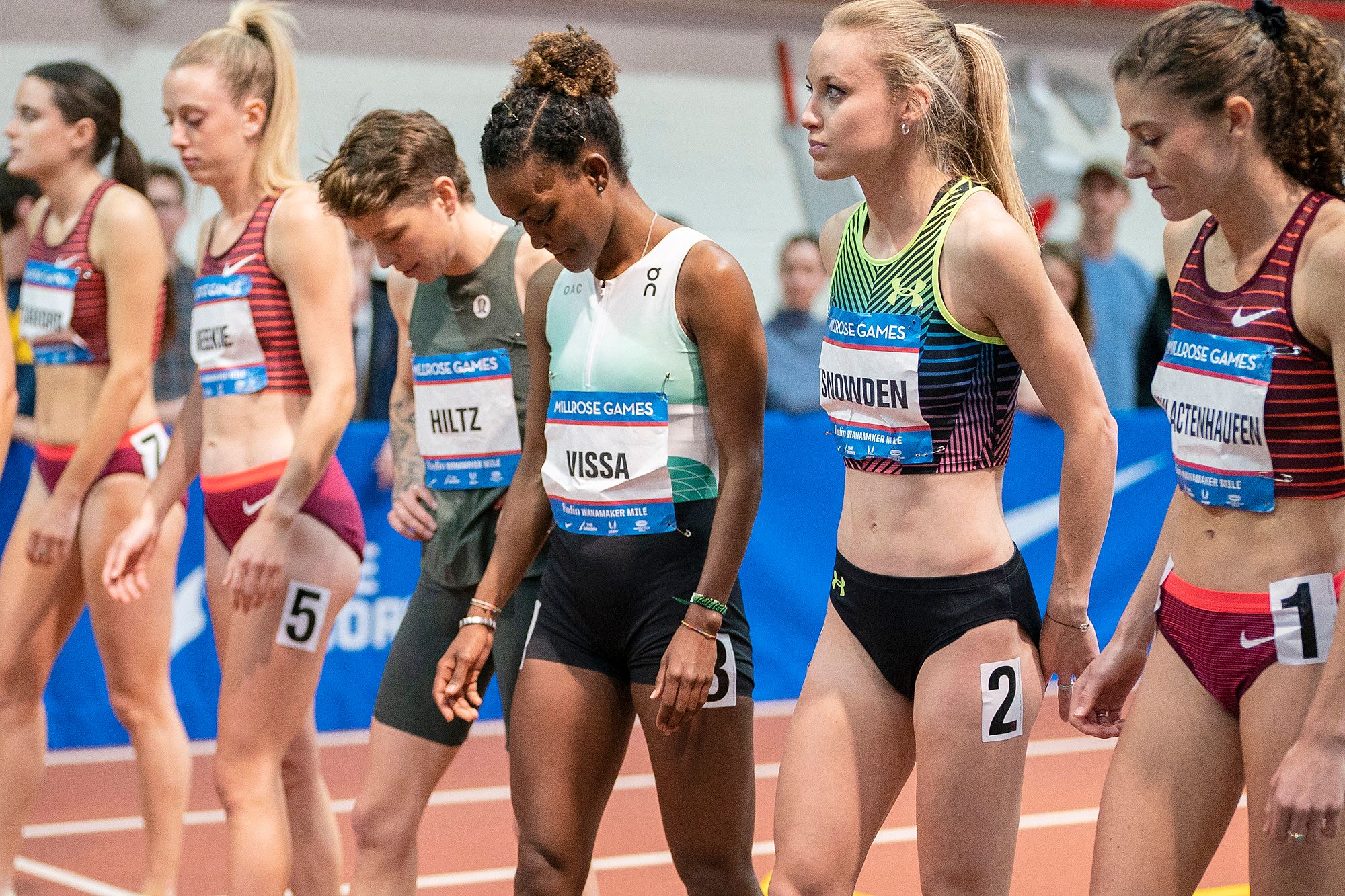 Sintayehu Vissa (centre) on the start line at the Millrose Games