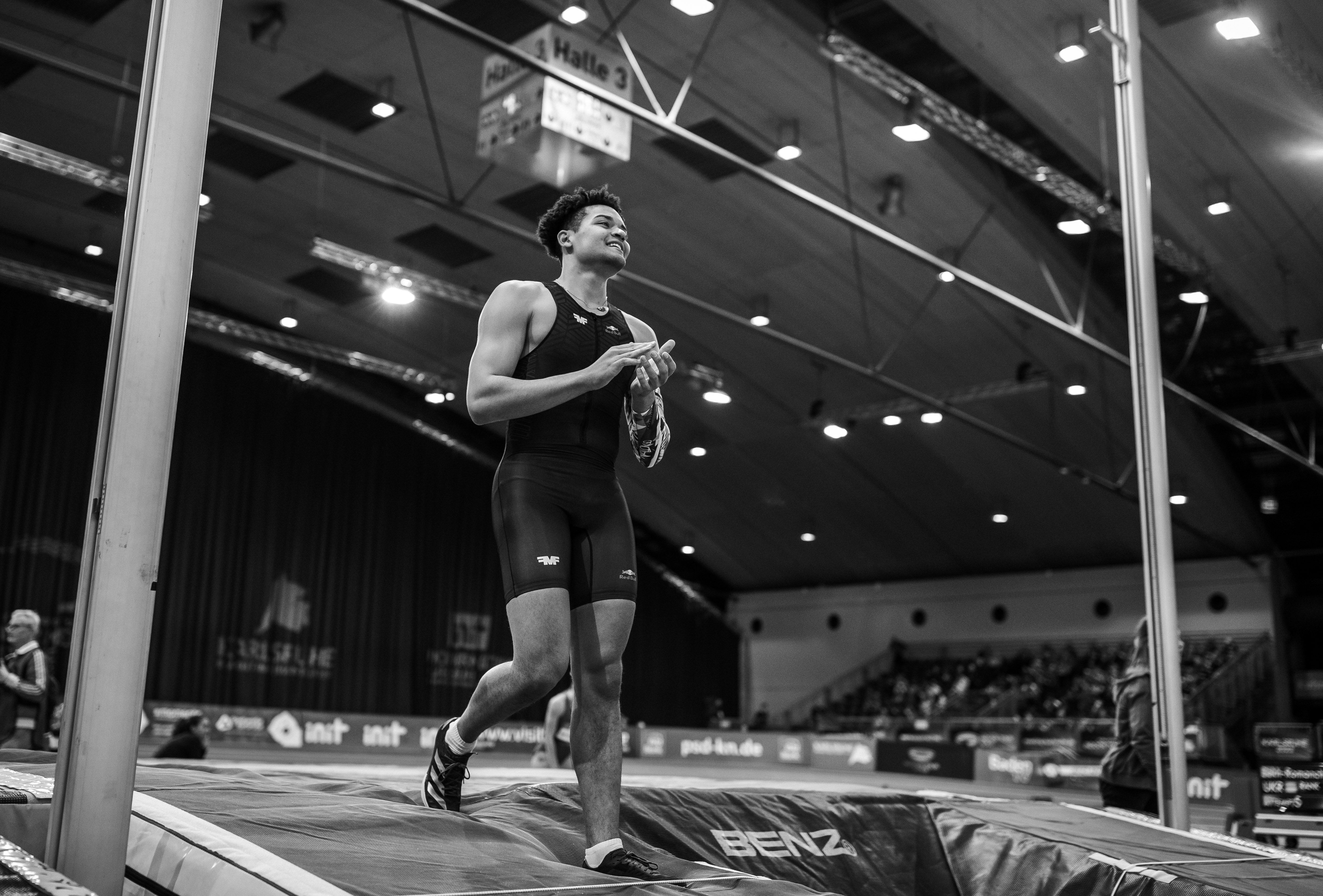 Emmanouil Karalis competes in the pole vault at the Indoor Meeting Karlsruhe