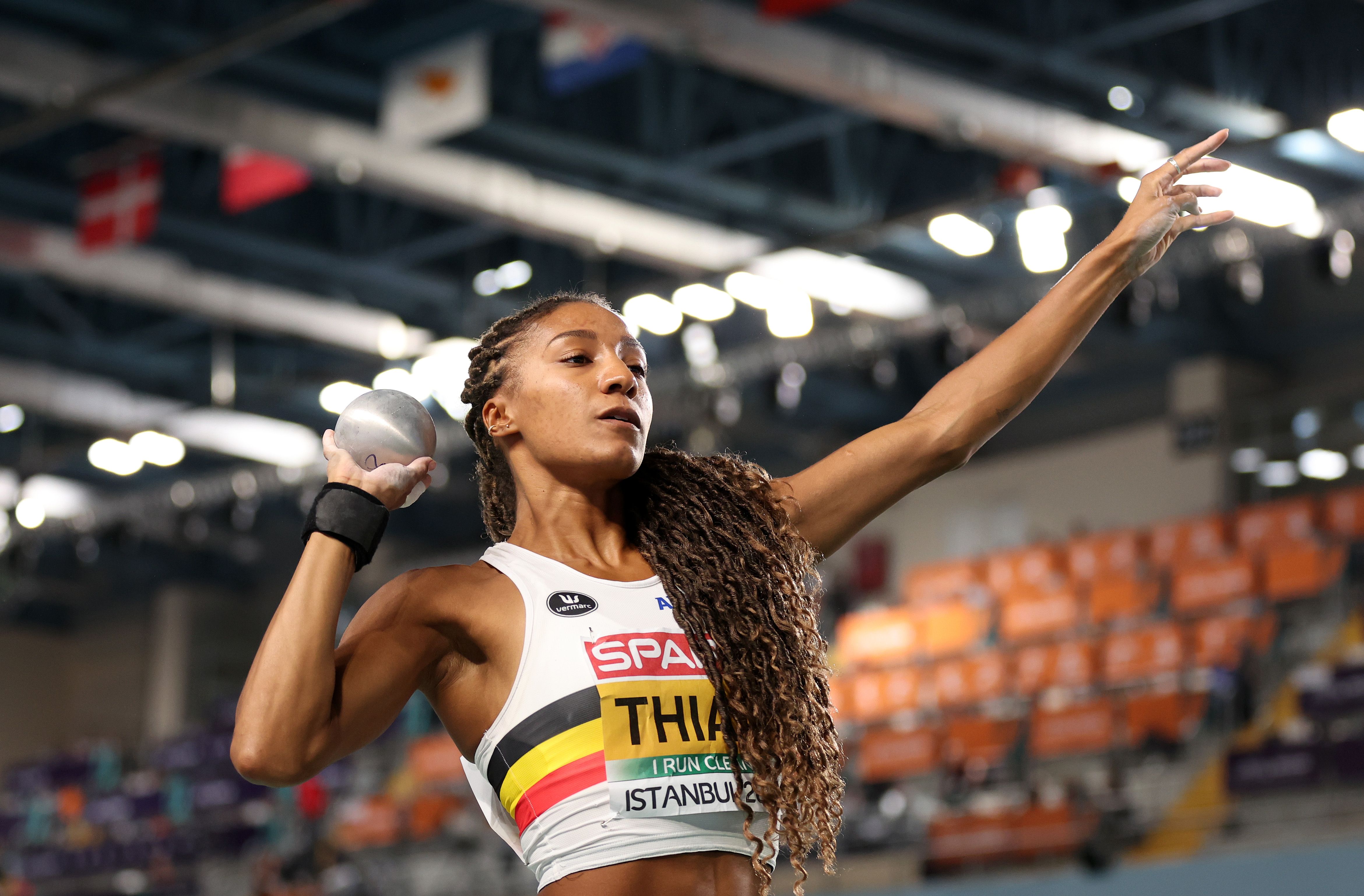 World indoor pentathlon record-breaker Nafissatou Thiam in action in the shot put