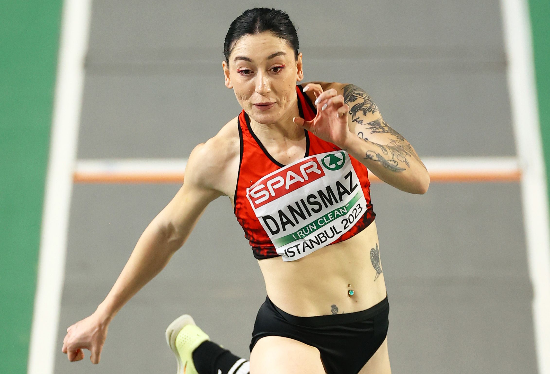 Turkey's European indoor triple jump winner Tugba Danismaz in Istanbul