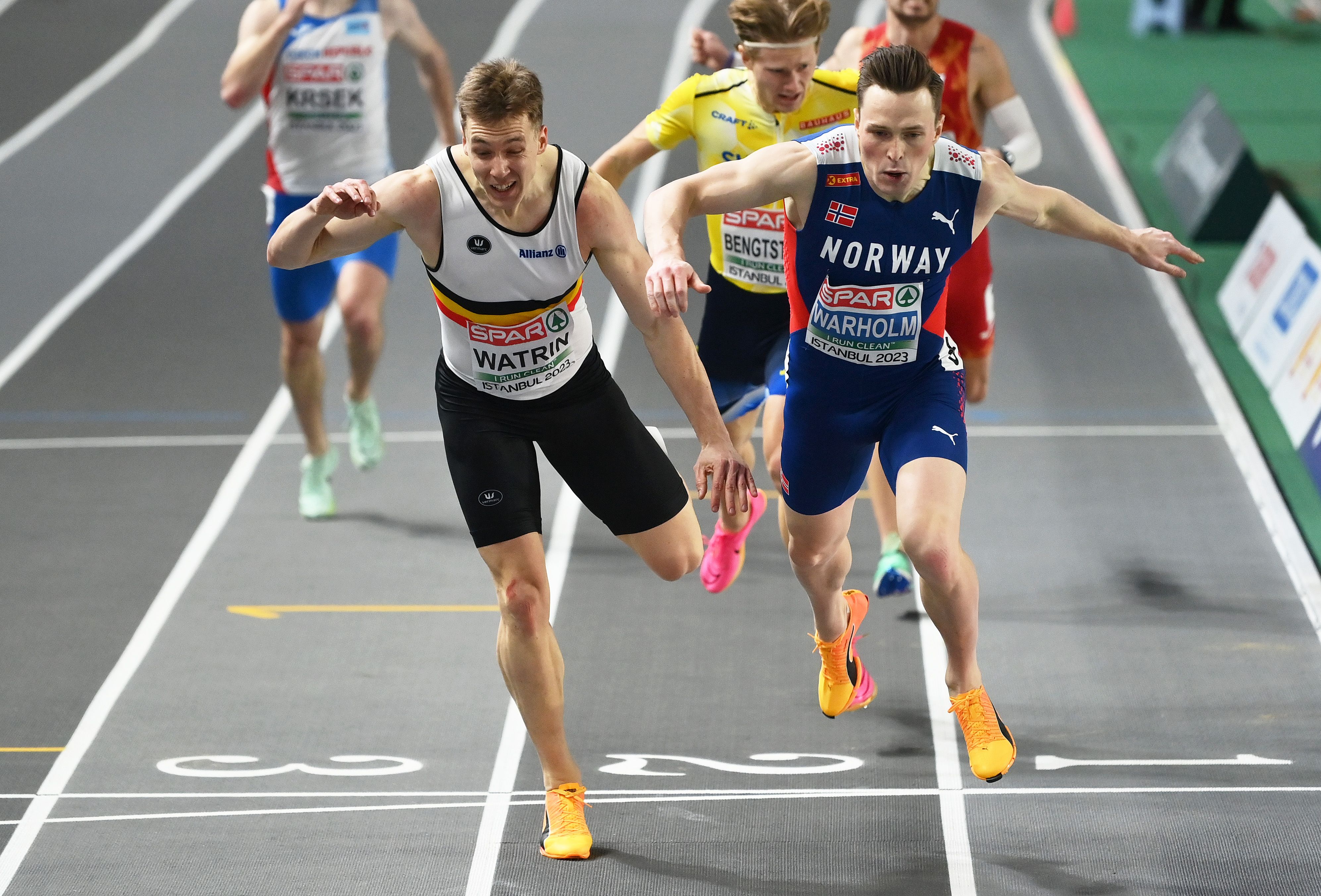 Karsten Warholm pips Julien Watrin to the European indoor 400m title in Istanbul