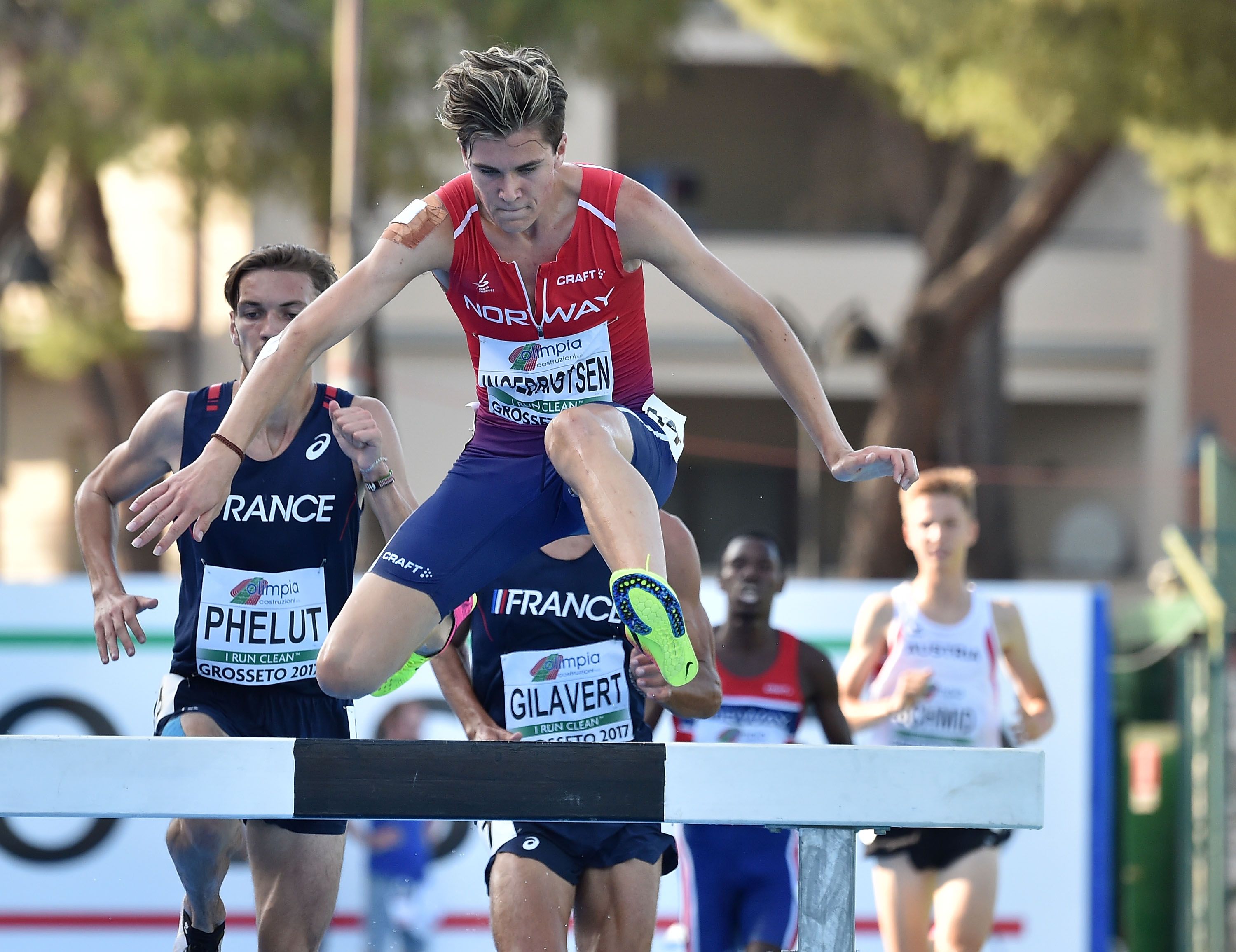 Jakob Ingebrigtsen in the 3000m steeplechase at the 2017 European U20 Championships