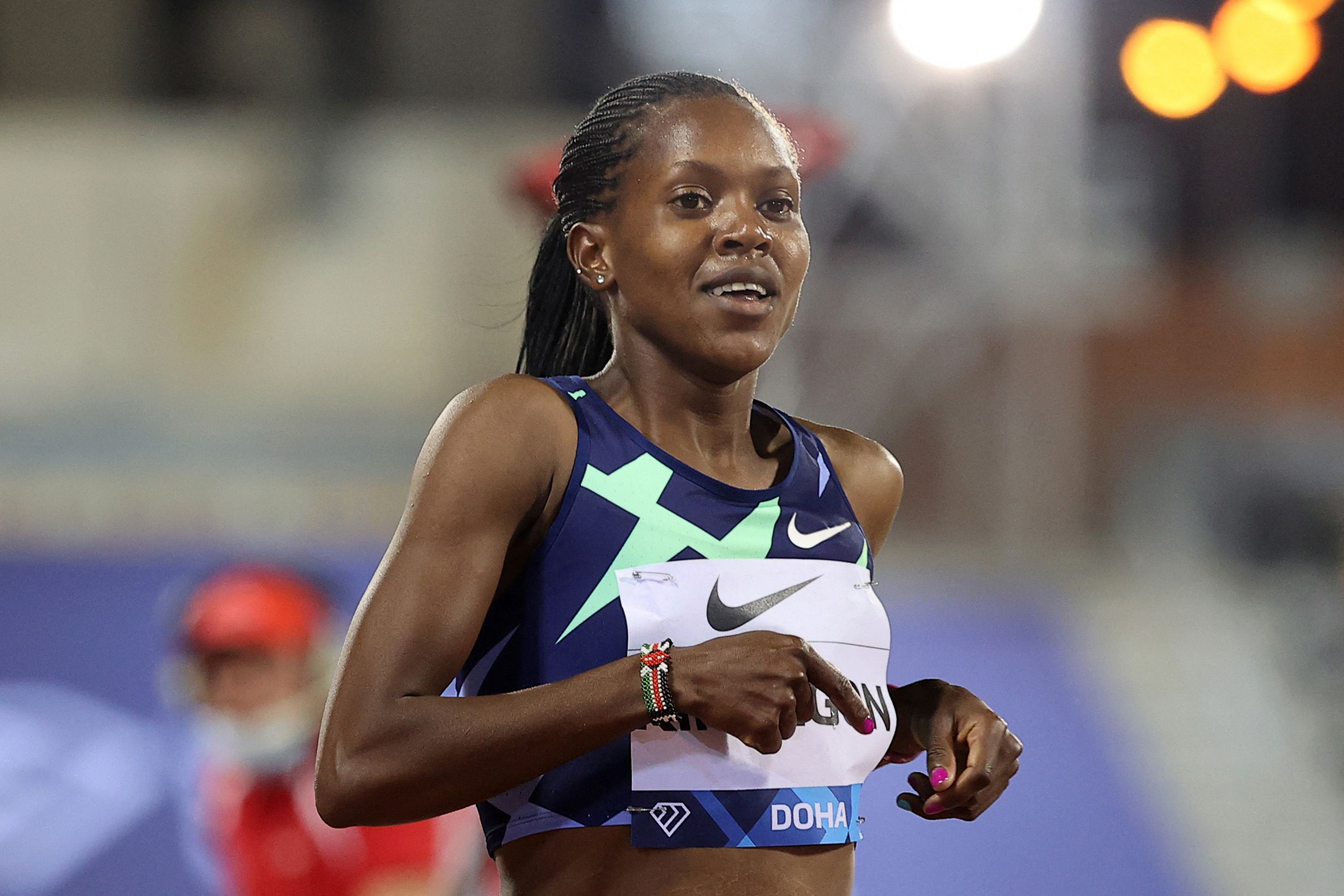 Faith Kipyegon in action at the Diamond League meeting in Doha