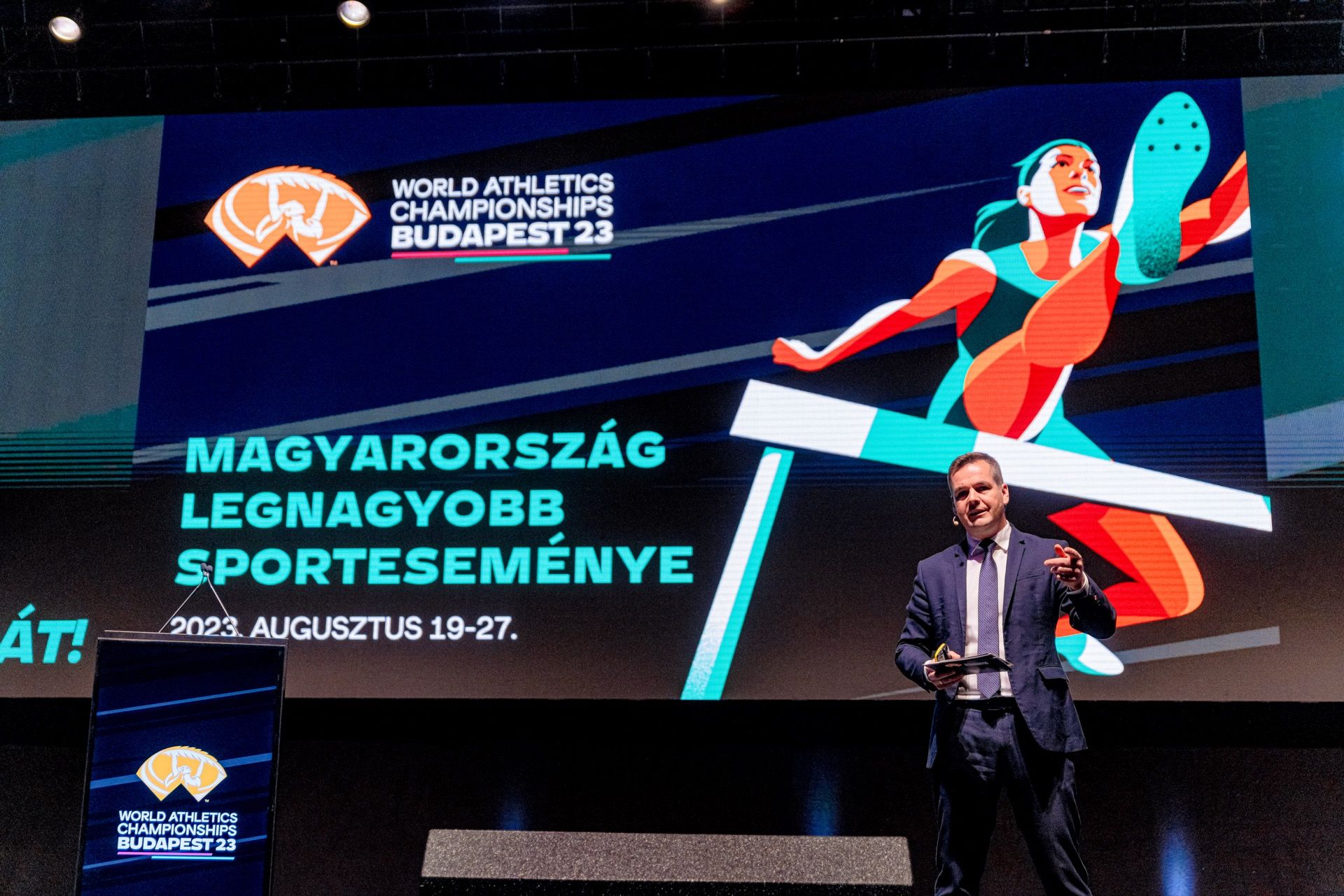 Balázs Németh, CEO of LOC presenting at Volunteers' Day of World Athletics Championships Budapest 2023