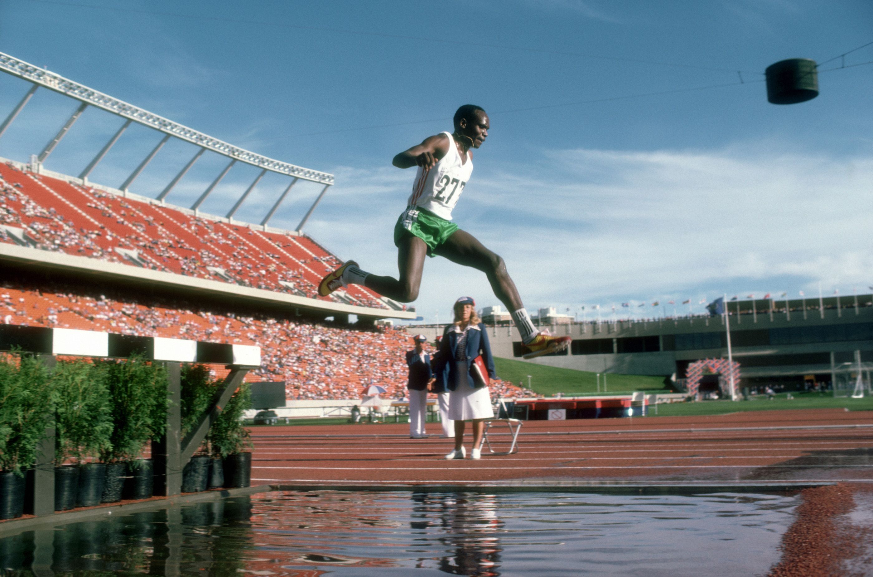 Henry Rono competes in the 3000m steeplechase at the 1978 Commonwealth Games in Edmonton