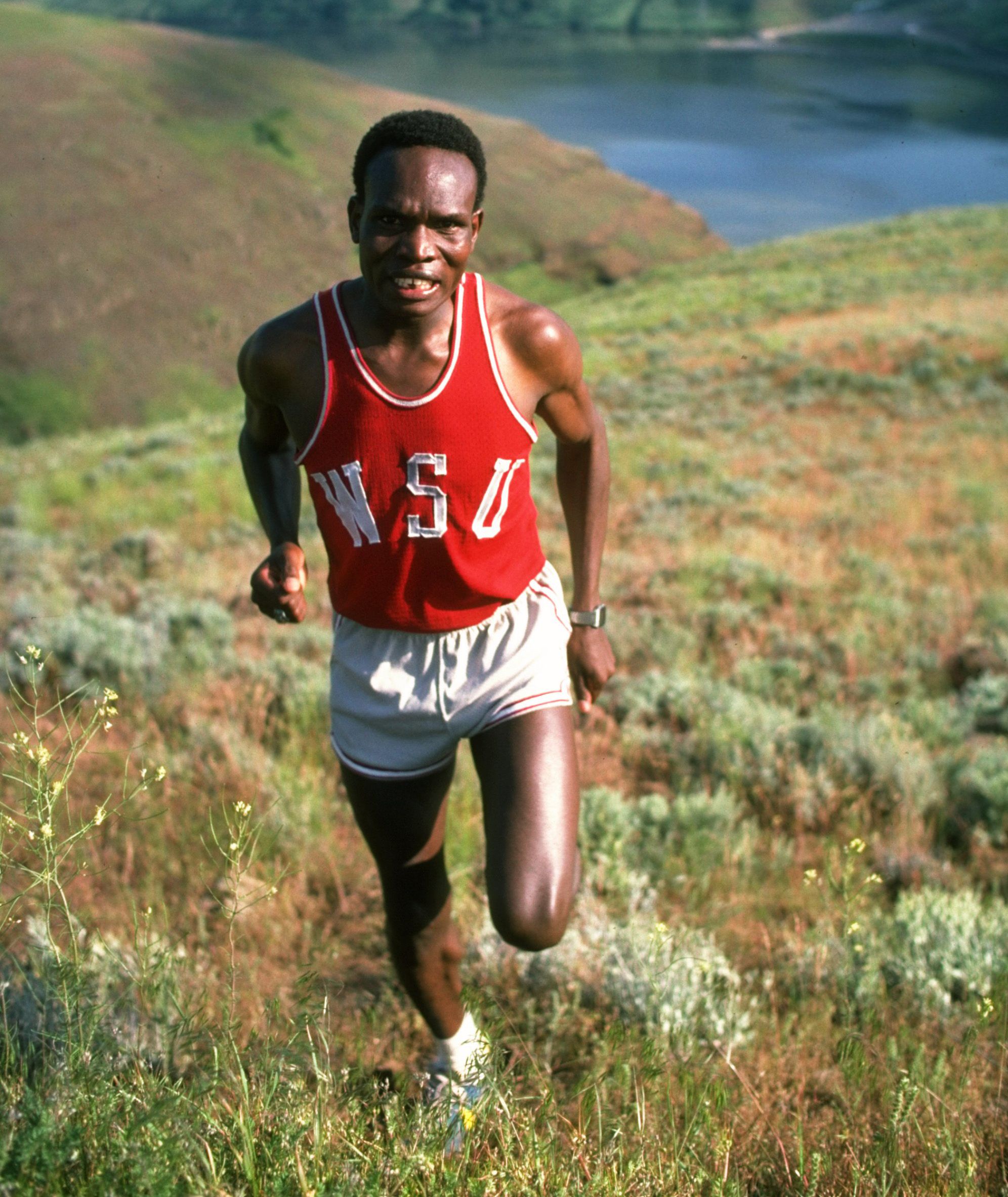 Henry Rono during a training run in Snake River Canyon, USA