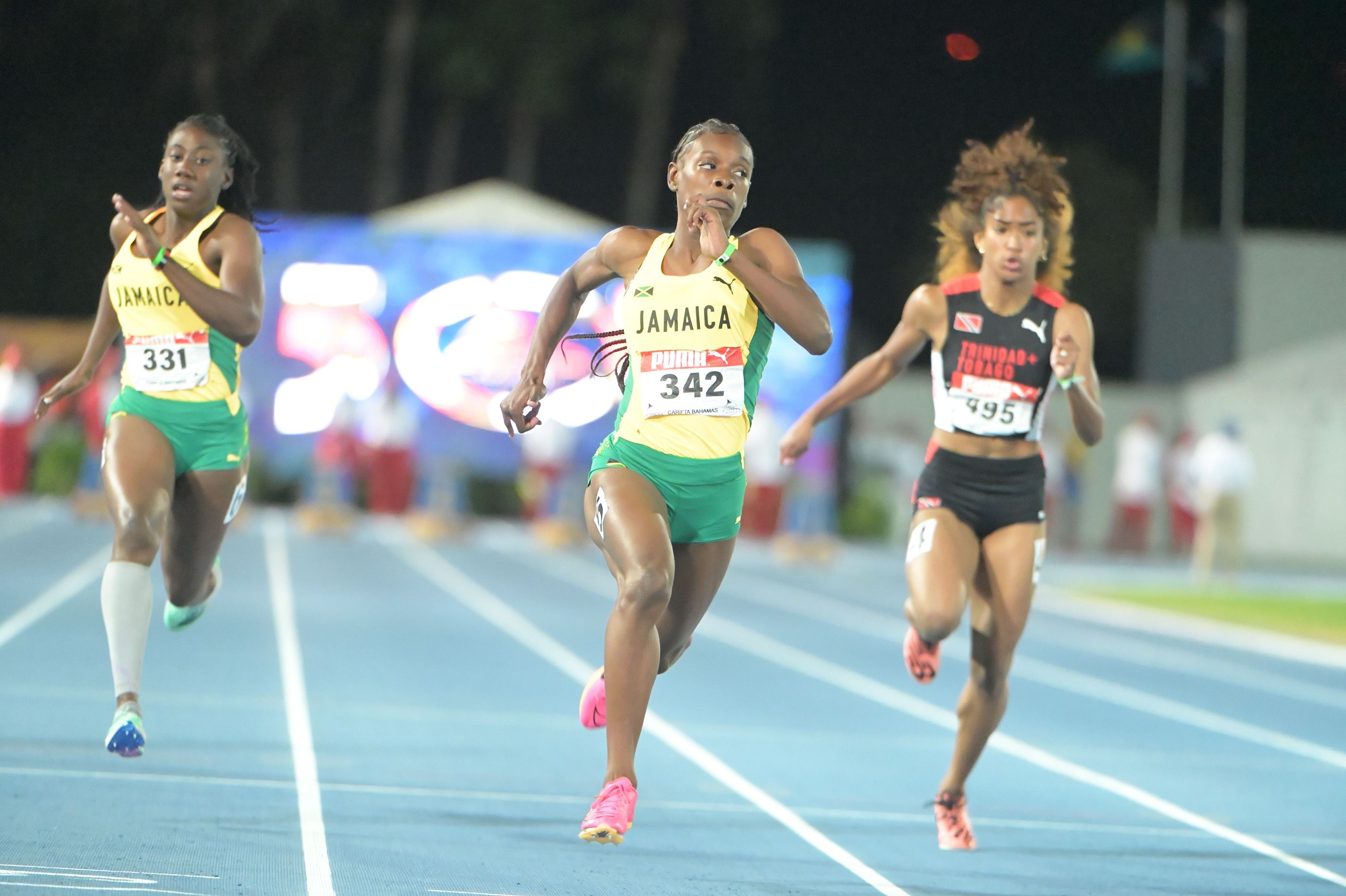 Jamaica's Alana Reid on her way to a win in the 100m