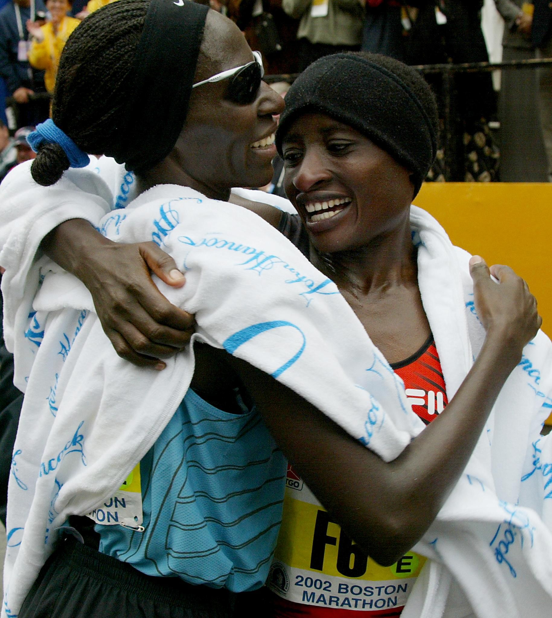 Margaret Okayo and Catherine Ndereba after the 2002 Boston Marathon