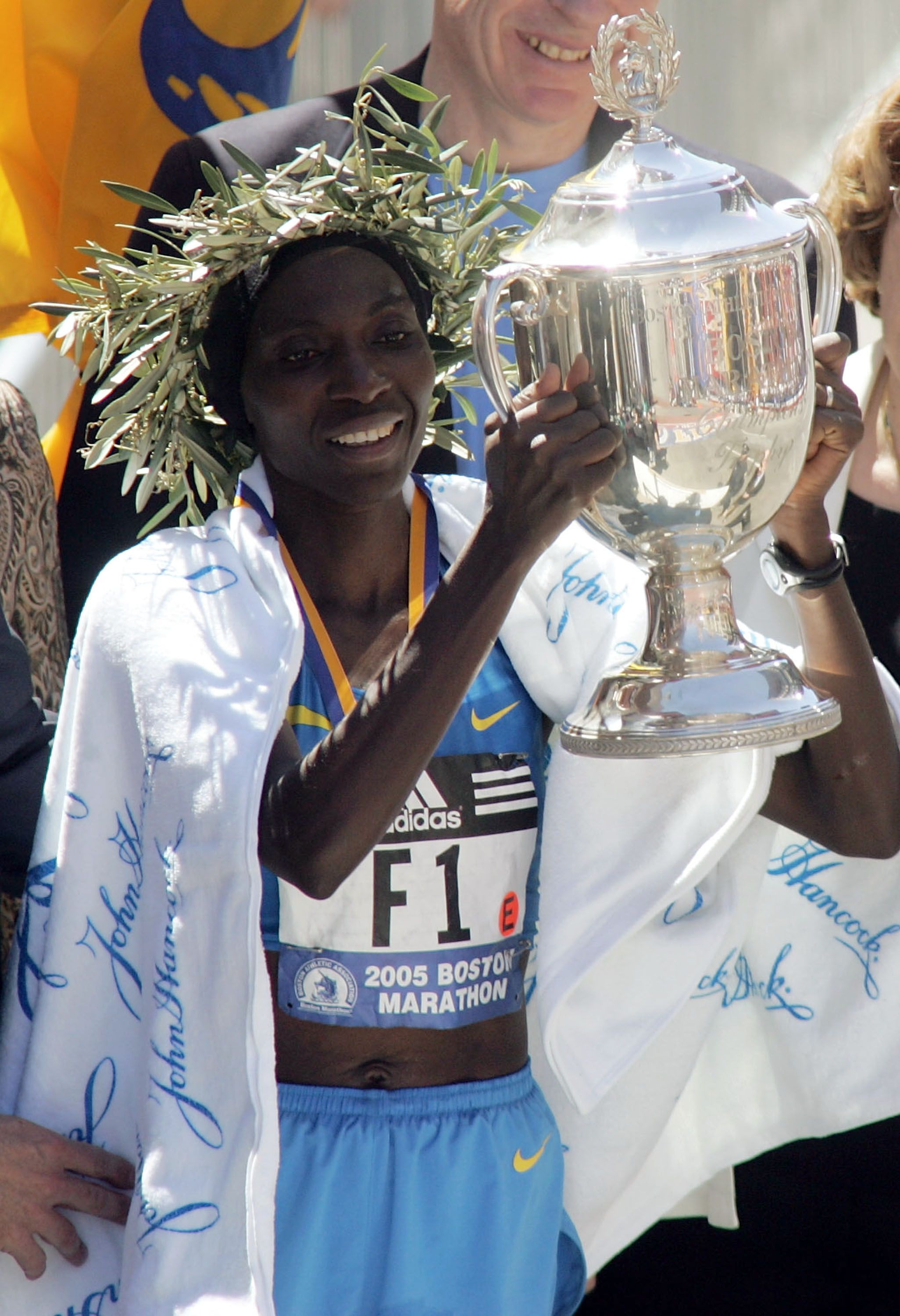 Catherine Ndereba after winning the 2005 Boston Marathon