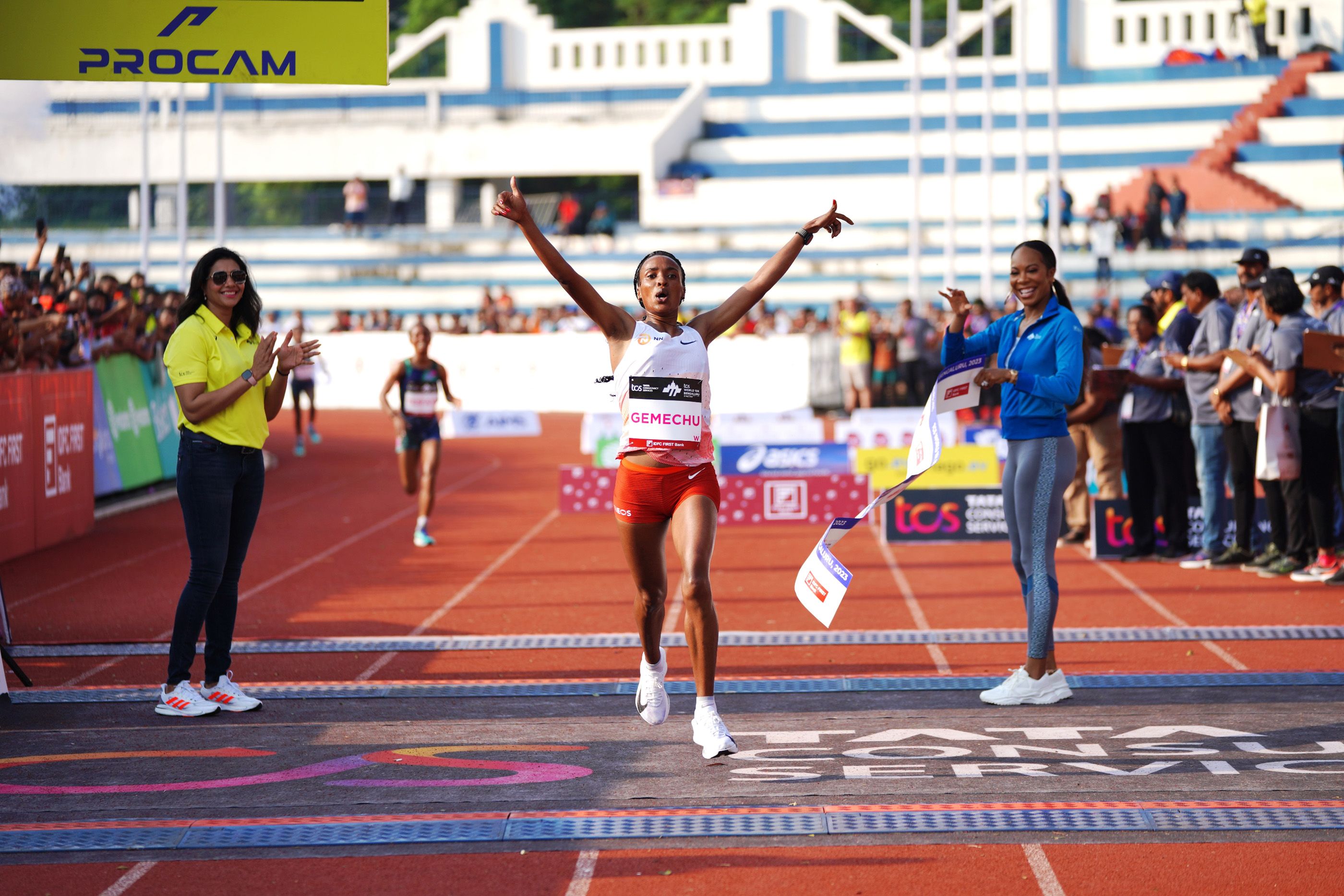 Tsehay Gemechu wins the women's race at the TCS World 10K Bengaluru