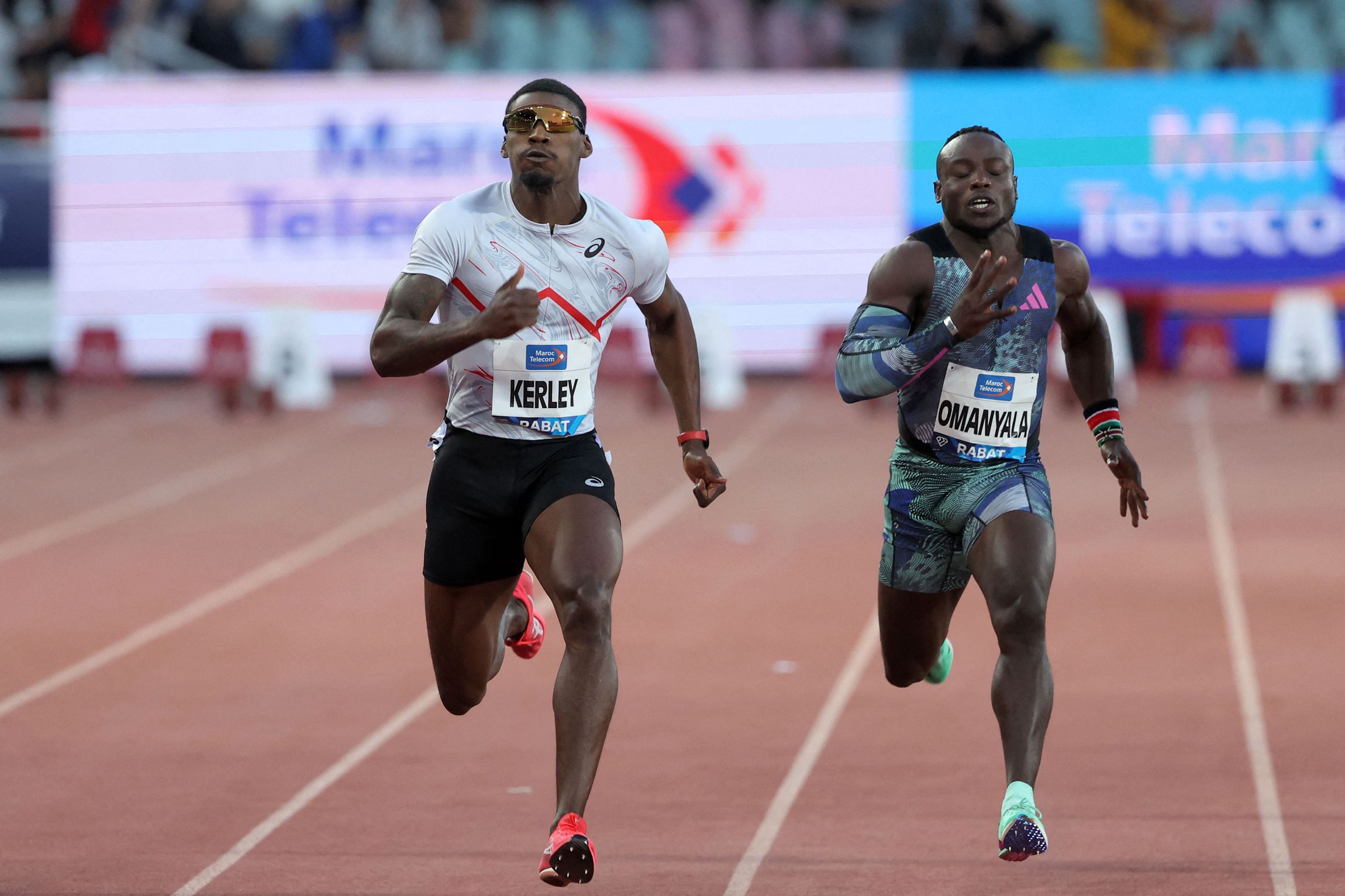 Fred Kerley wins the 100m at the Wanda Diamond League meeting in Rabat